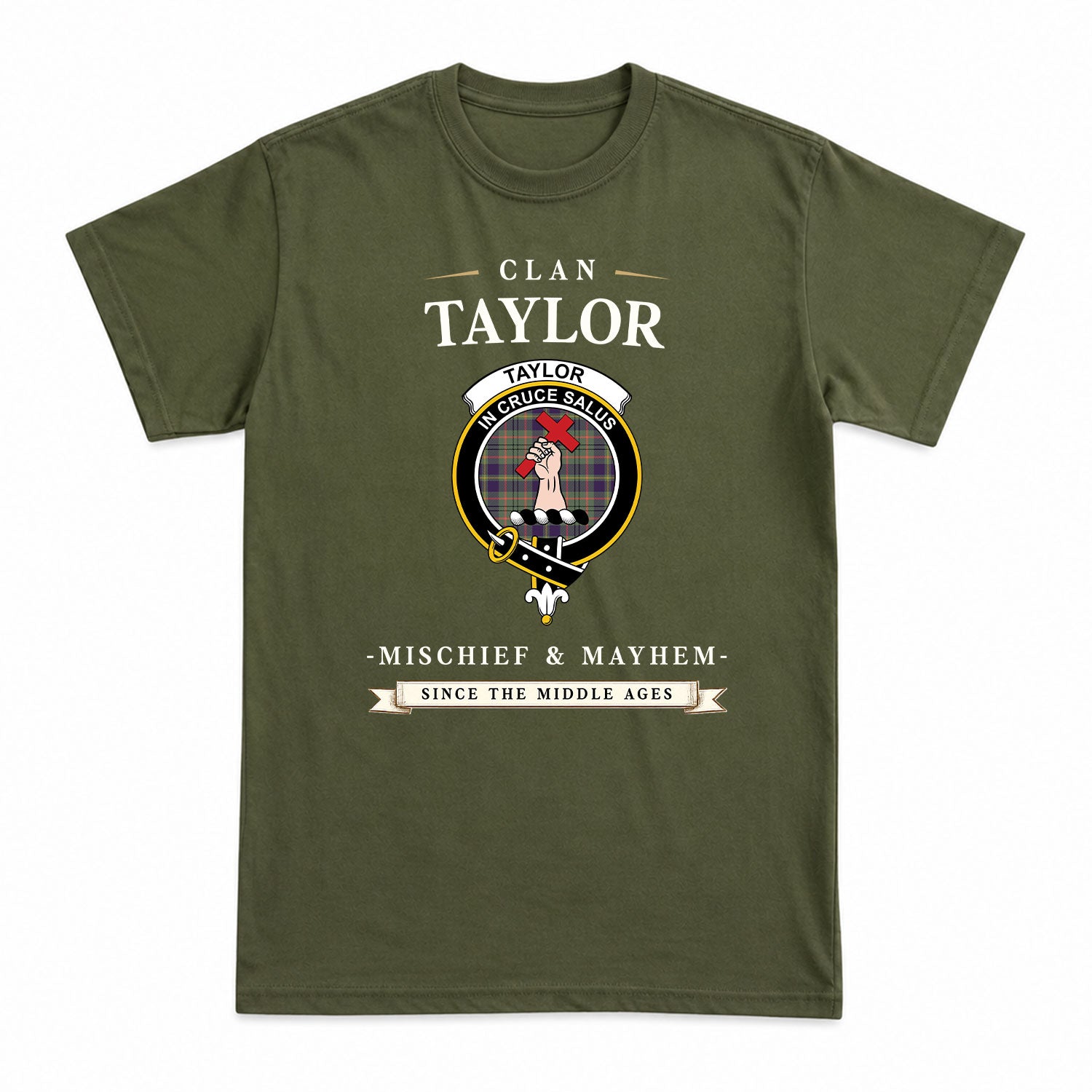 Taylor Weathered Tartan Crest Mischief and Mayhem T-shirt