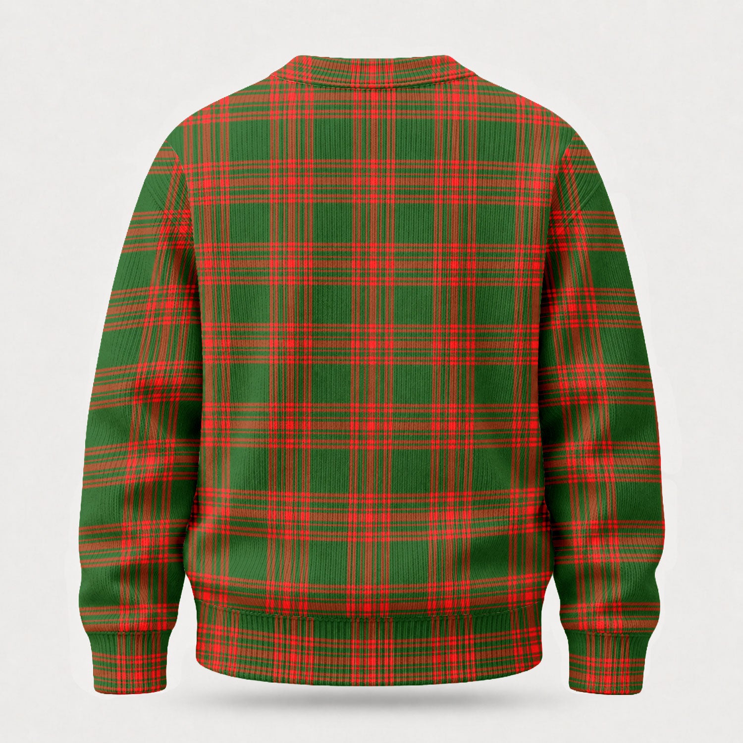 Menzies Green Modern Tartan Crest Sweater