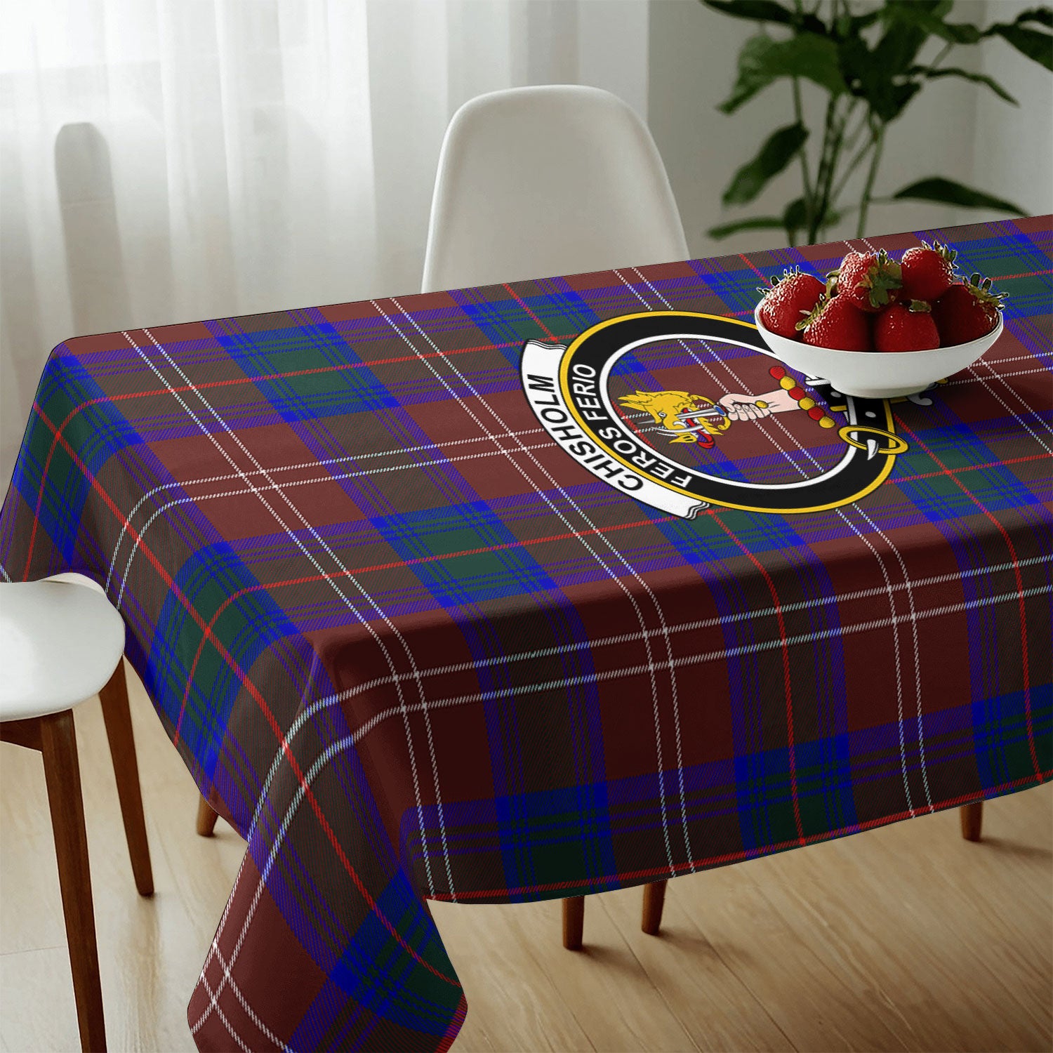 Chisholm Hunting Modern Tartan Crest Tablecloth