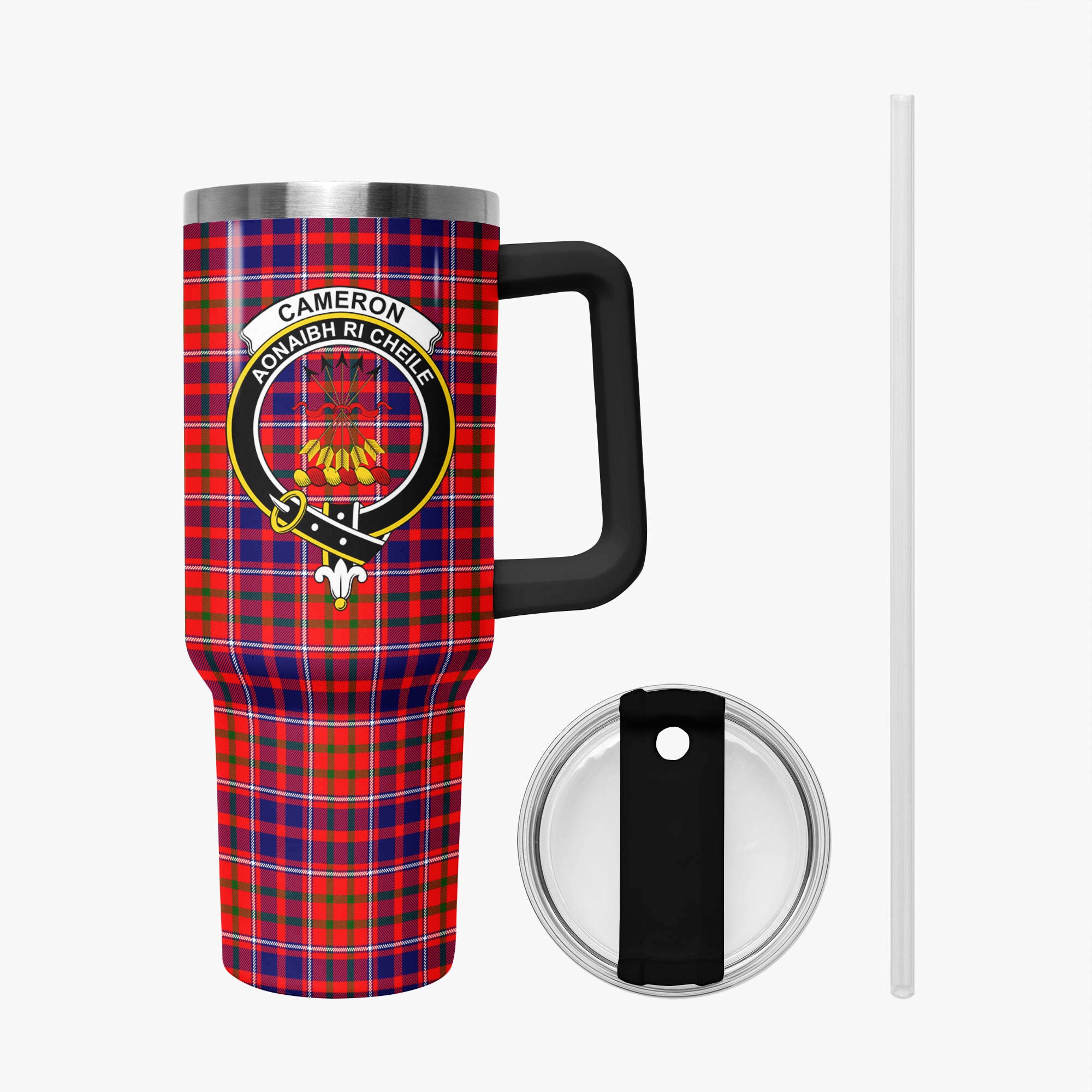Cameron of Lochiel Modern Tartan Crest 40 oz Insulated Tumbler with Handle