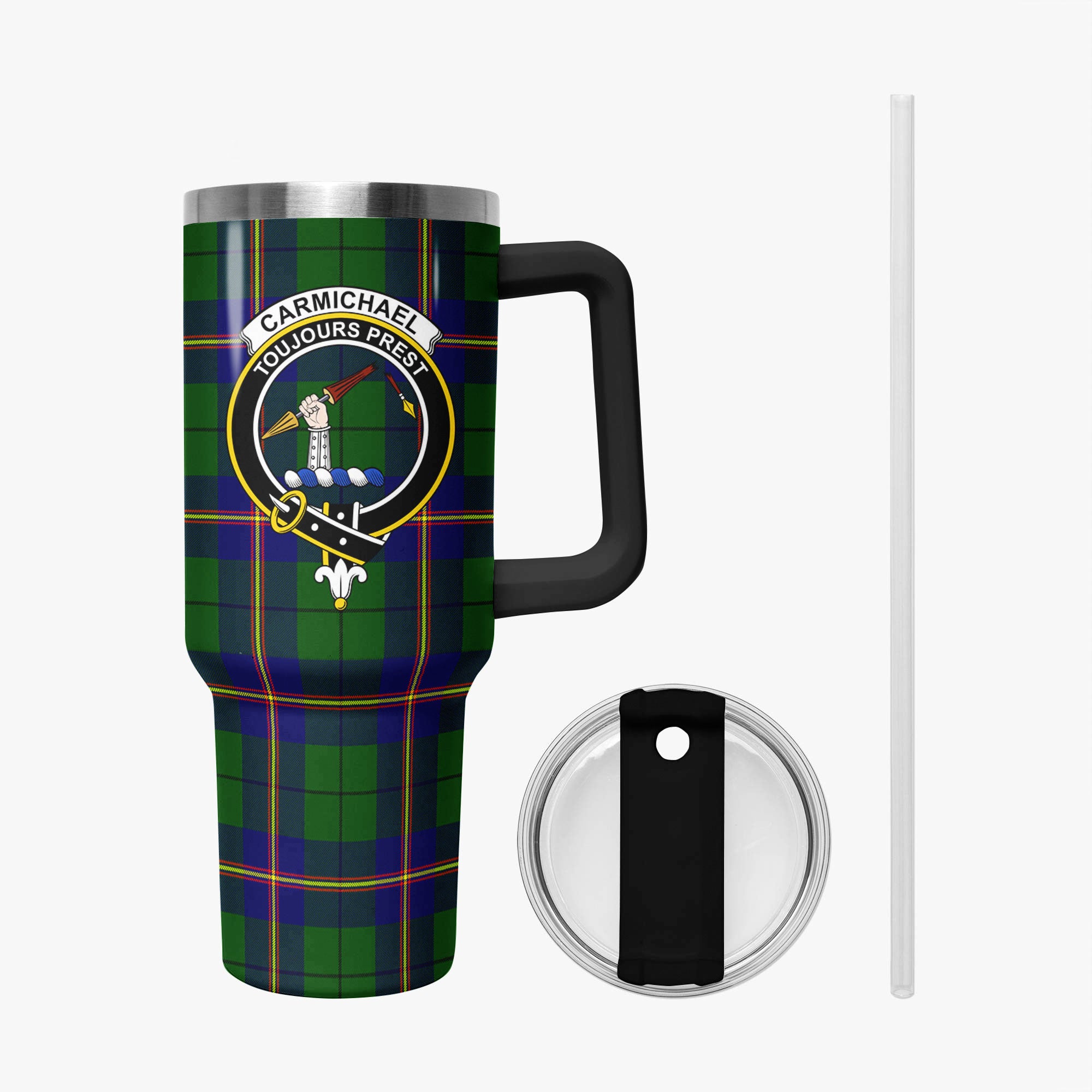 Carmichael Modern Tartan Crest 40 oz Insulated Tumbler with Handle