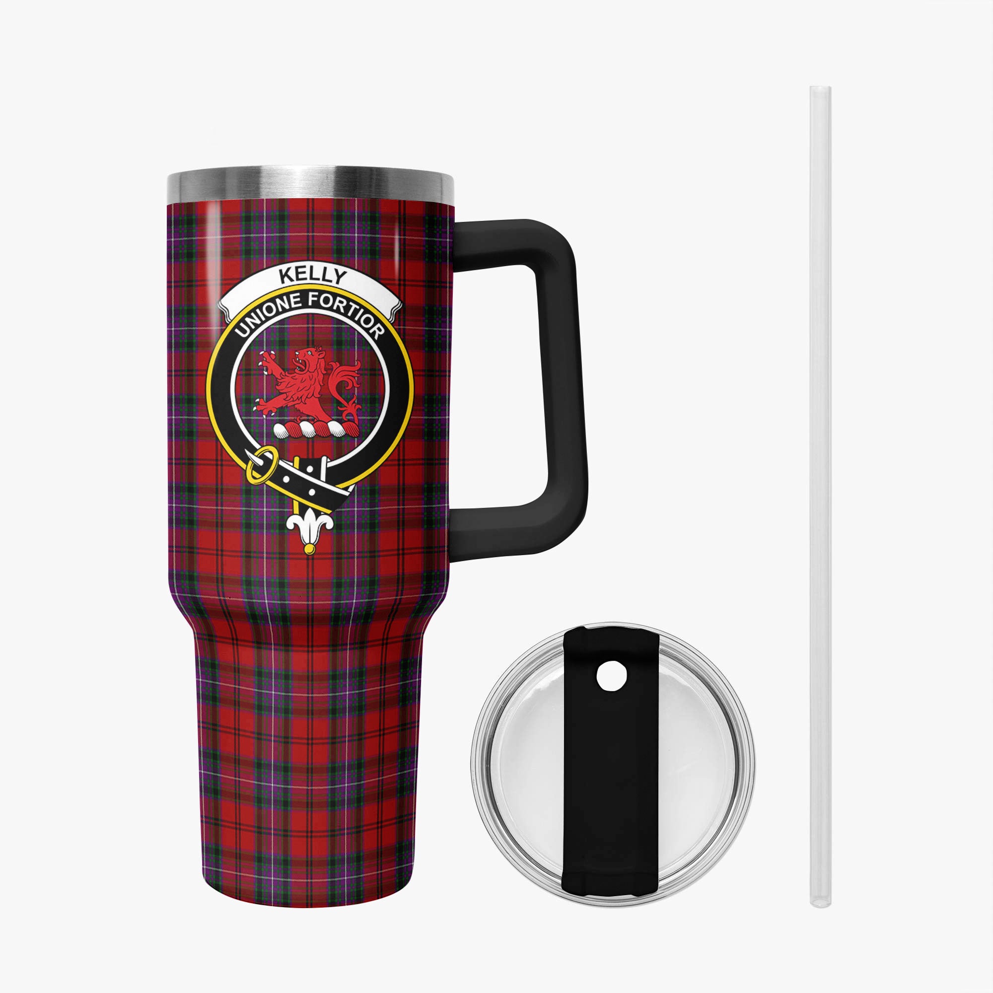 Kelly of Sleat Red Tartan Crest 40 oz Insulated Tumbler with Handle
