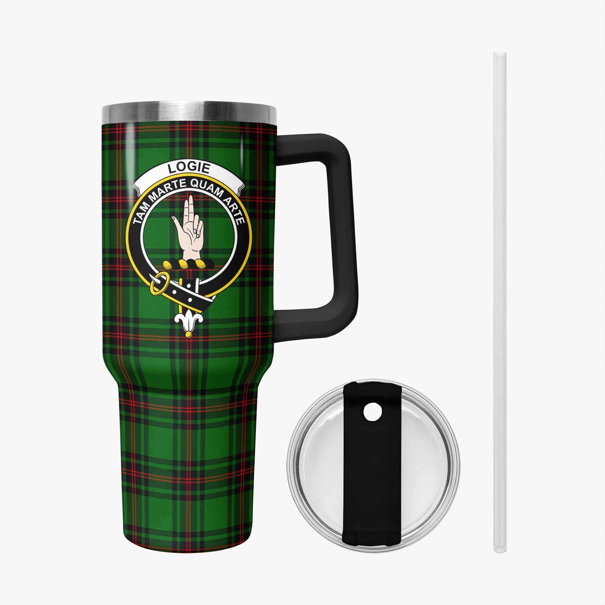 Logie Tartan Crest 40 oz Insulated Tumbler with Handle
