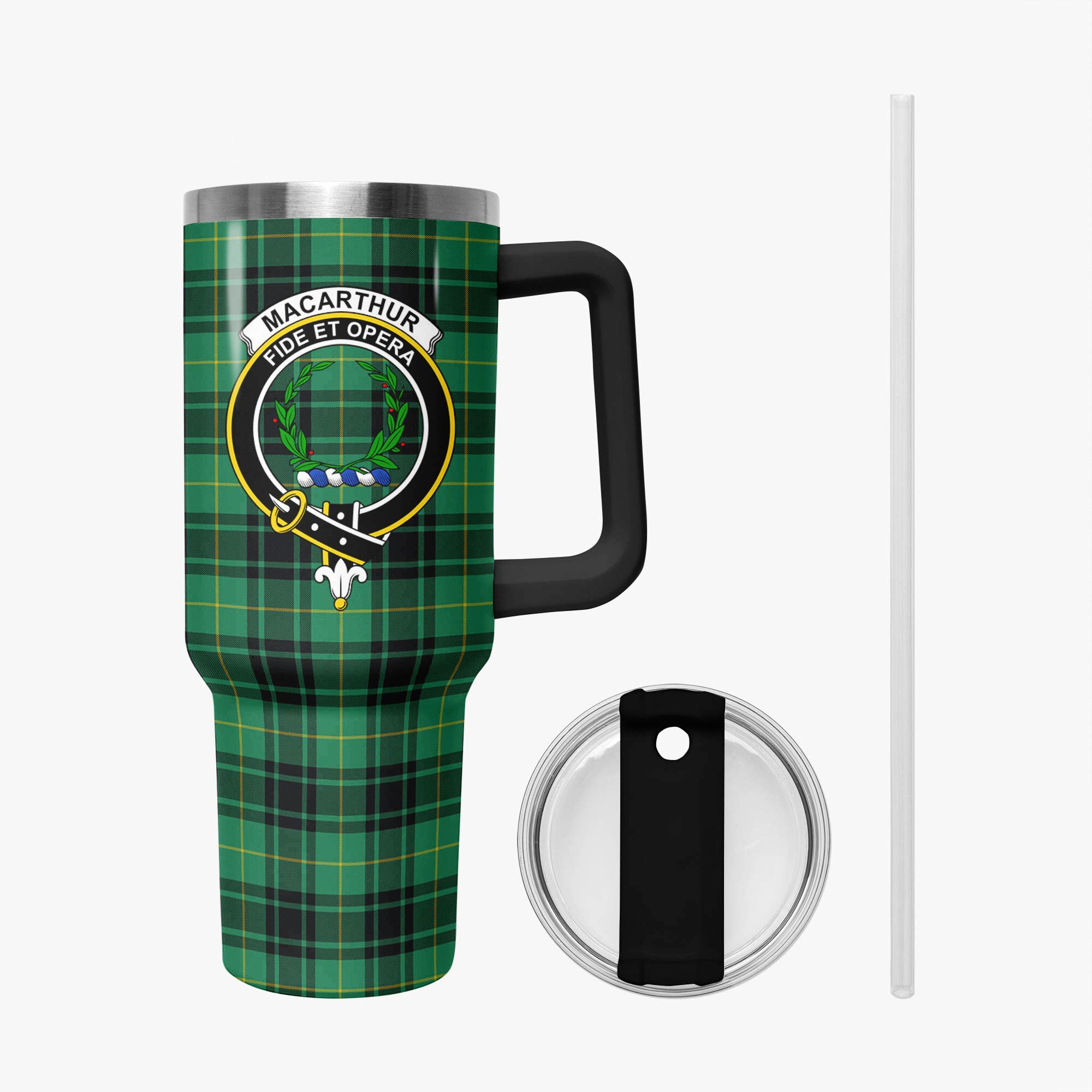 MacArthur Ancient Tartan Crest 40 oz Insulated Tumbler with Handle