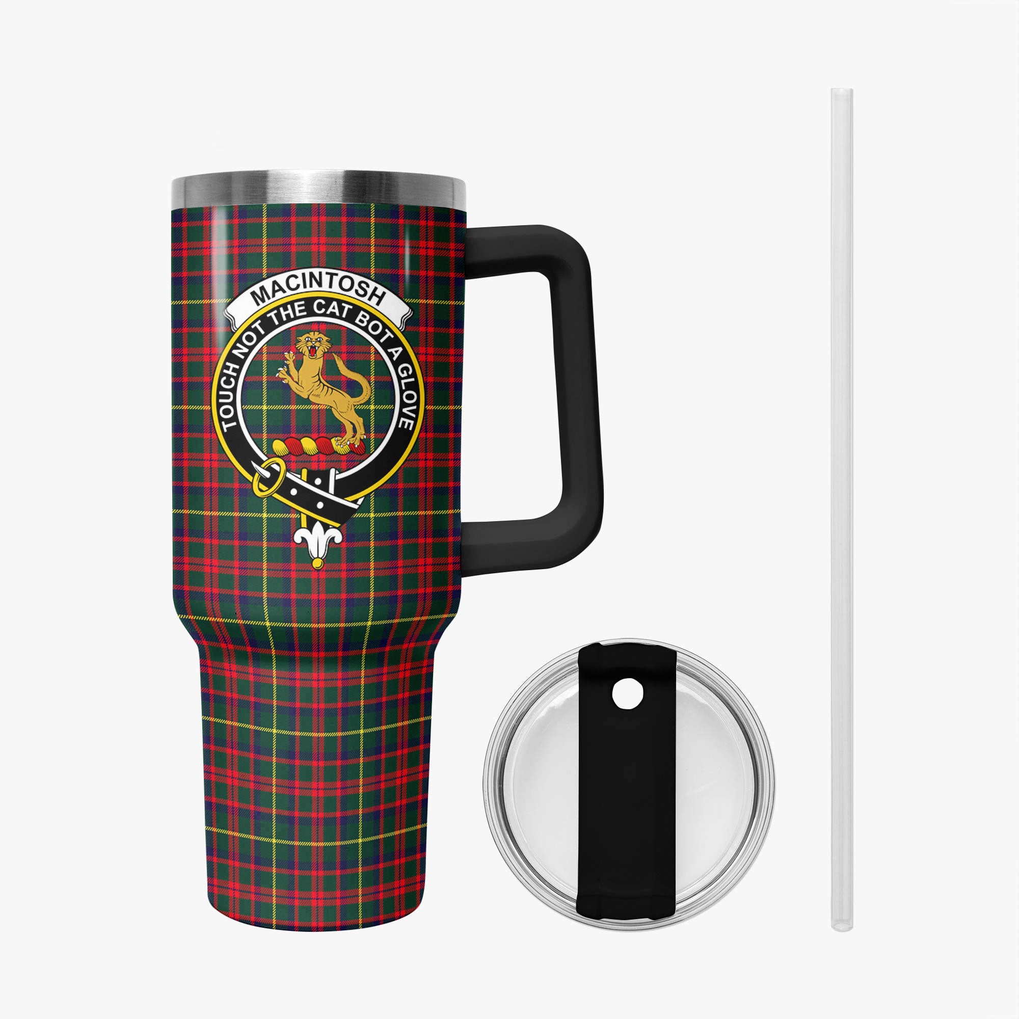 MacIntosh Hunting Modern Tartan Crest 40 oz Insulated Tumbler with Handle