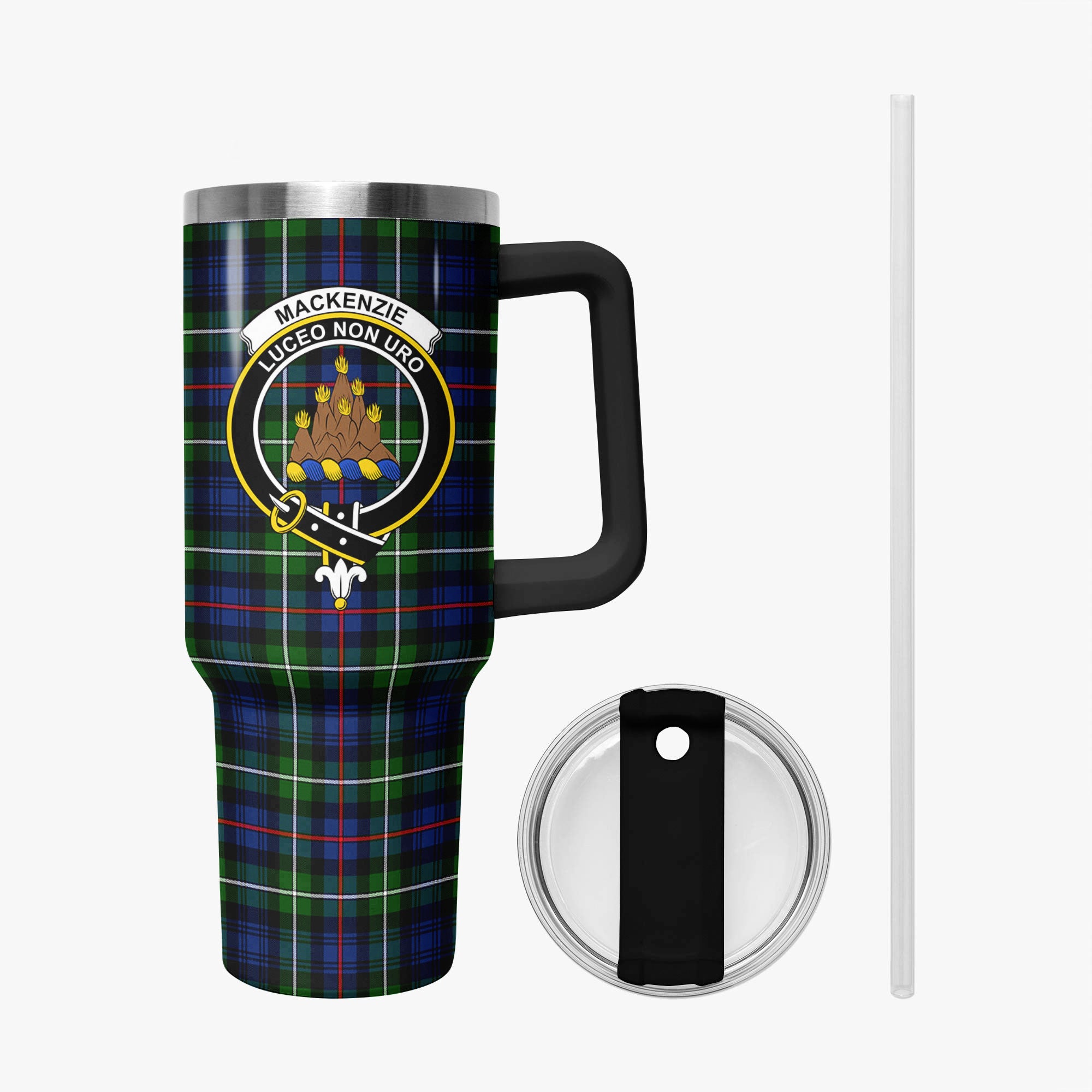 MacKenzie Modern Tartan Crest 40 oz Insulated Tumbler with Handle