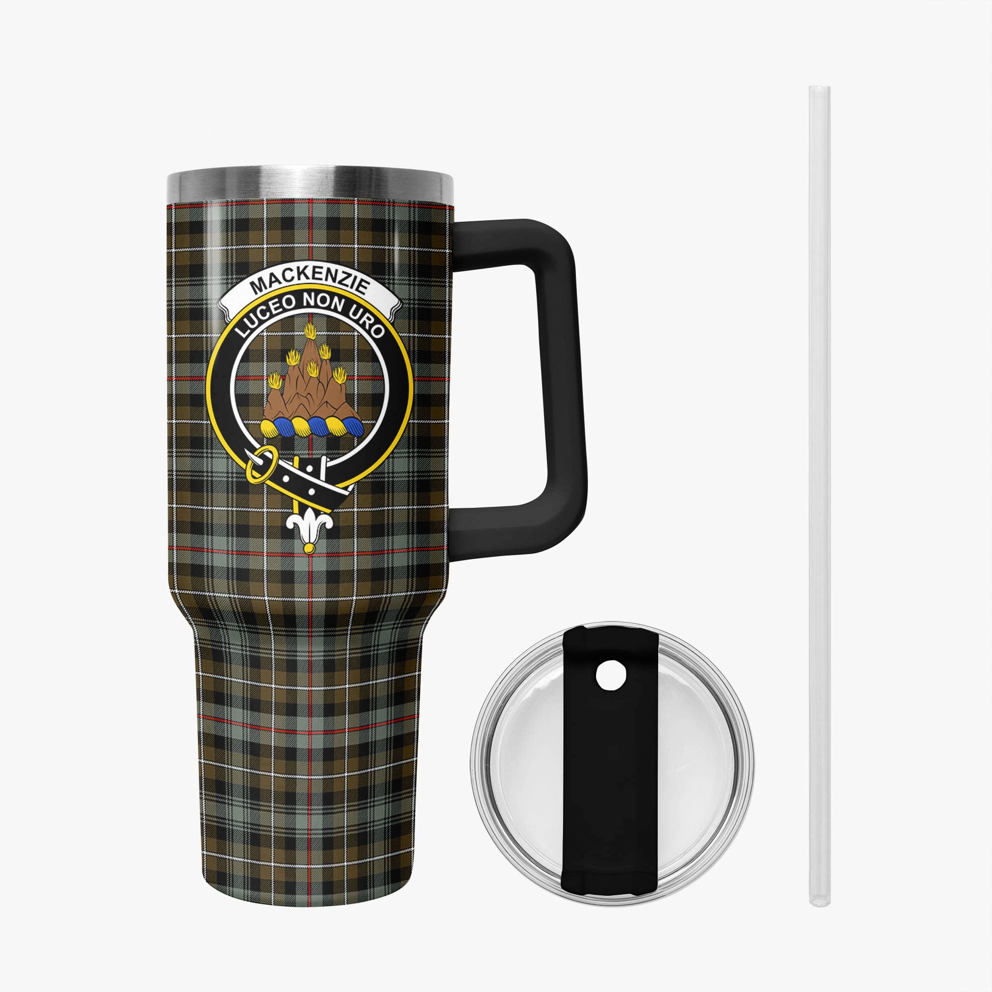 MacKenzie Weathered Tartan Crest 40 oz Insulated Tumbler with Handle