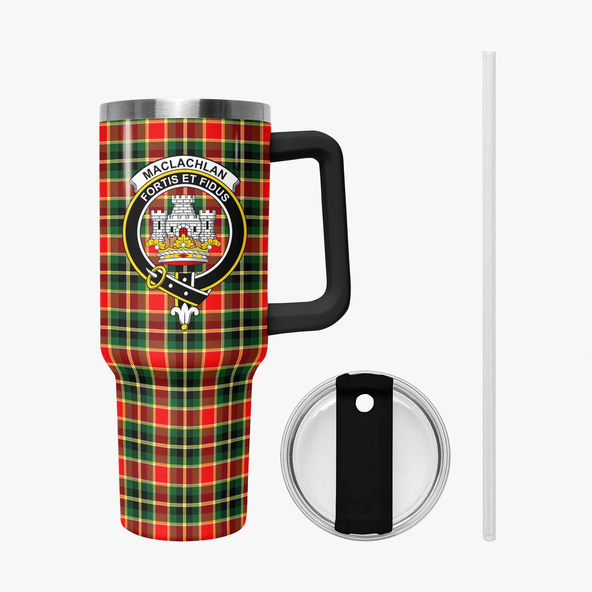 MacLachlan Hunting Modern Tartan Crest 40 oz Insulated Tumbler with Handle