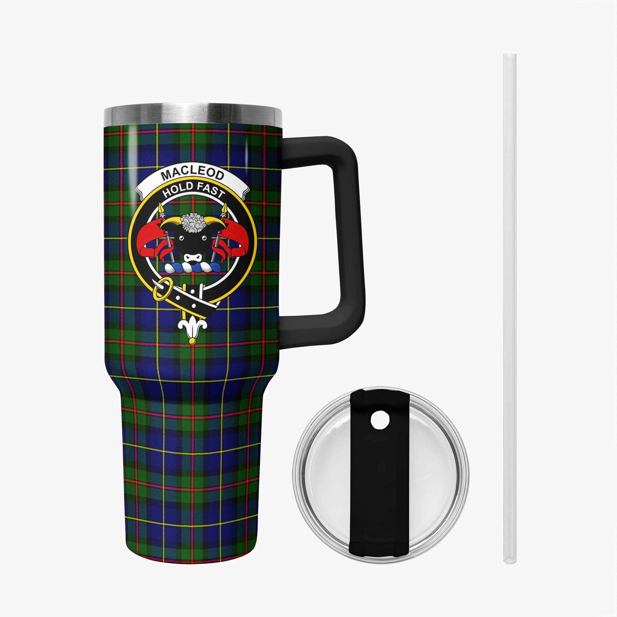 MacLeod of Harris Modern Tartan Crest 40 oz Insulated Tumbler with Handle