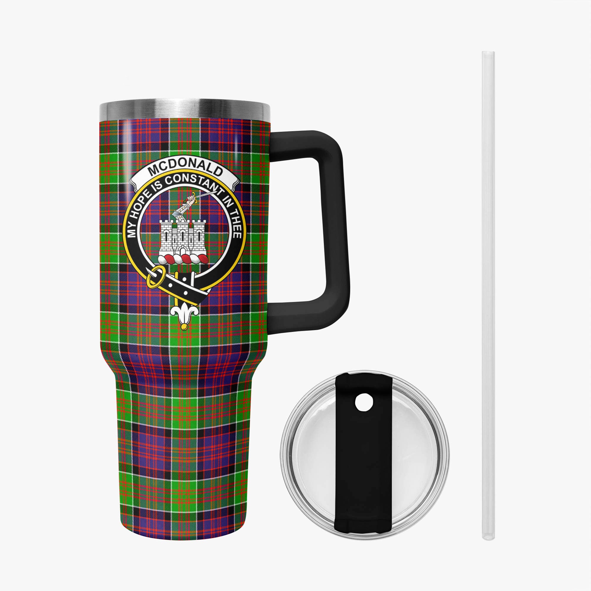 McDonald (Clan Ranald) Tartan Crest 40 oz Insulated Tumbler with Handle
