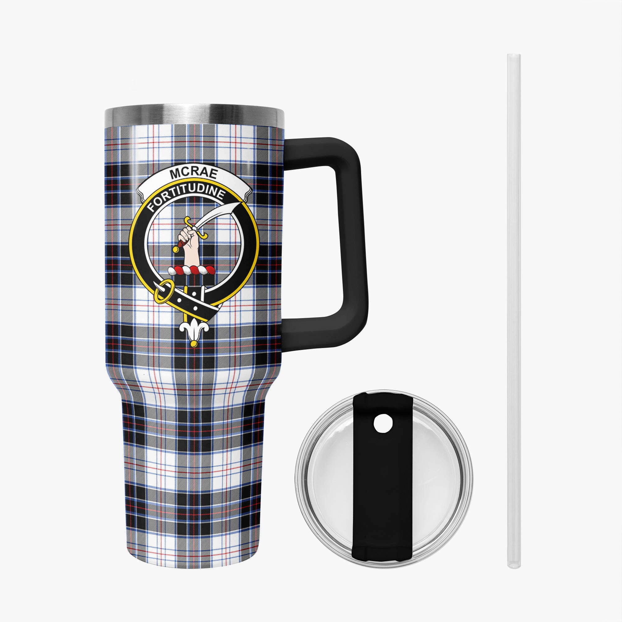 McRae Dress Modern Tartan Crest 40 oz Insulated Tumbler with Handle