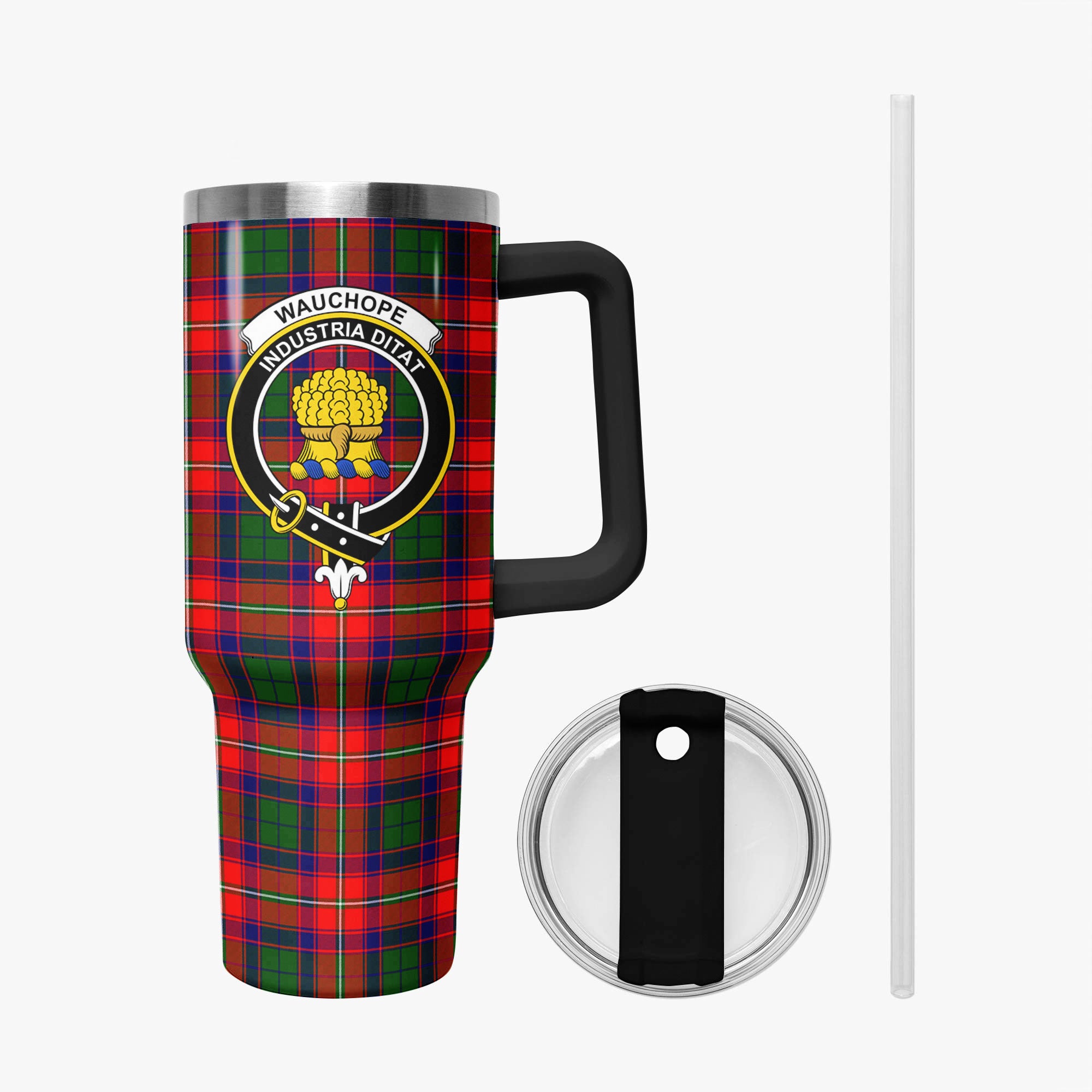 Wauchope (or Waugh) Tartan Crest 40 oz Insulated Tumbler with Handle