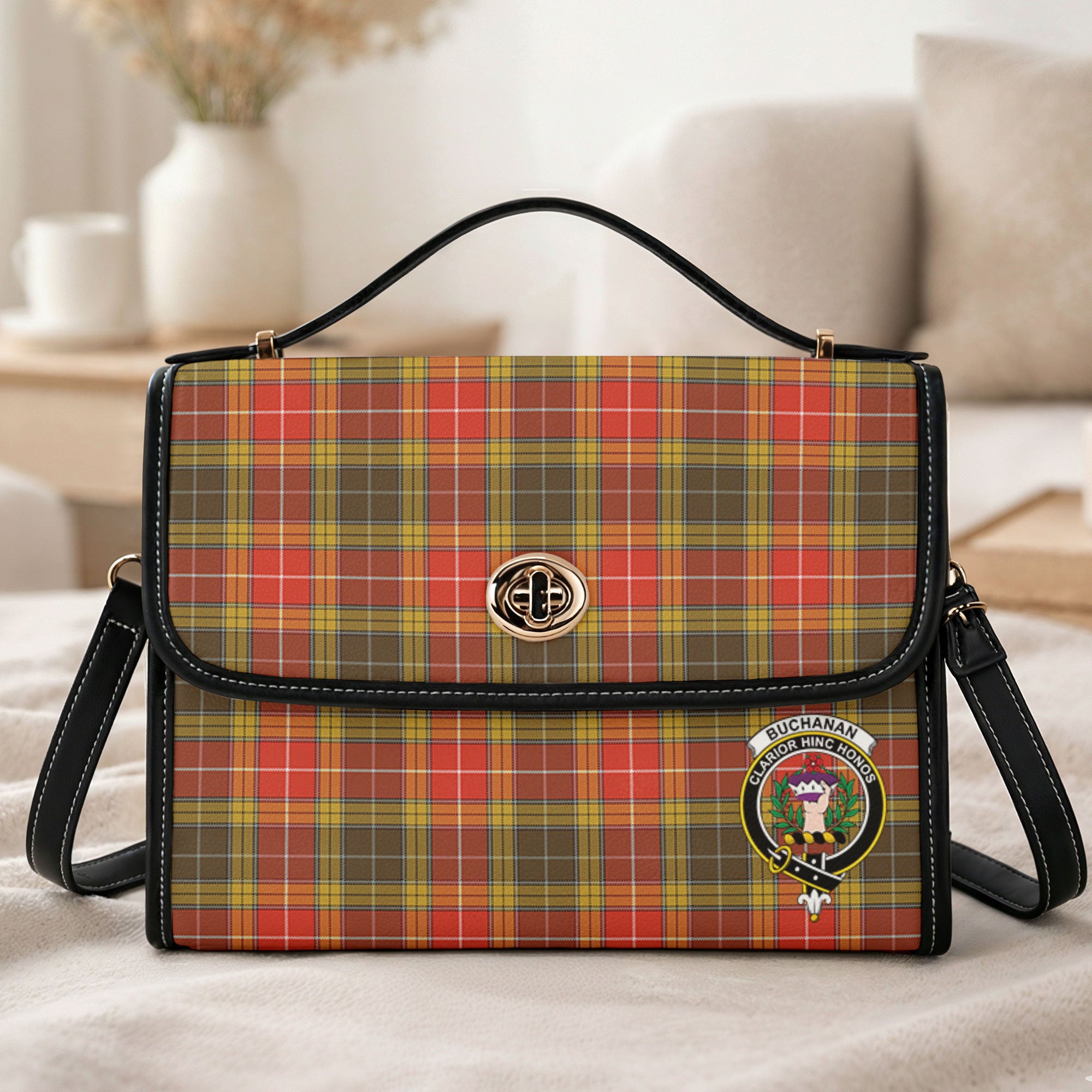 Buchanan Old Set Weathered Tartan Crest Satchel Bag
