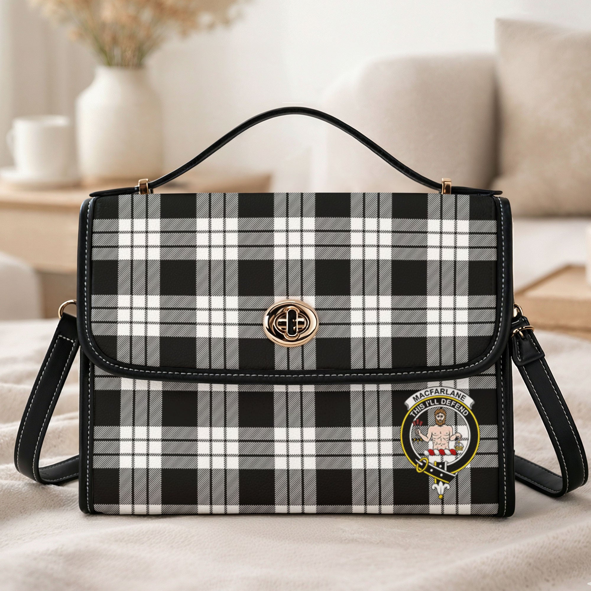 MacFarlane Black - White Tartan Crest Satchel Bag