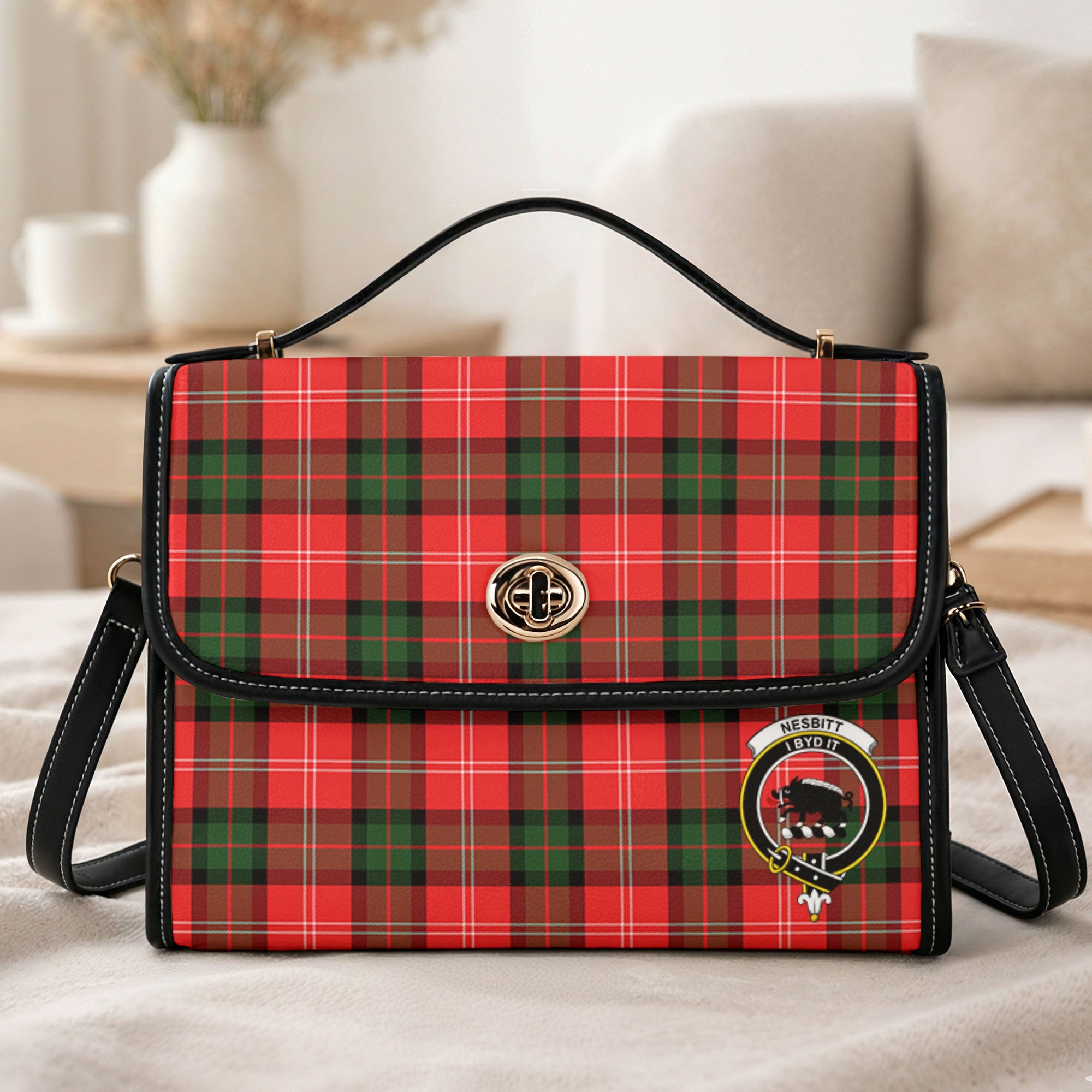 Nesbitt Modern Tartan Crest Satchel Bag