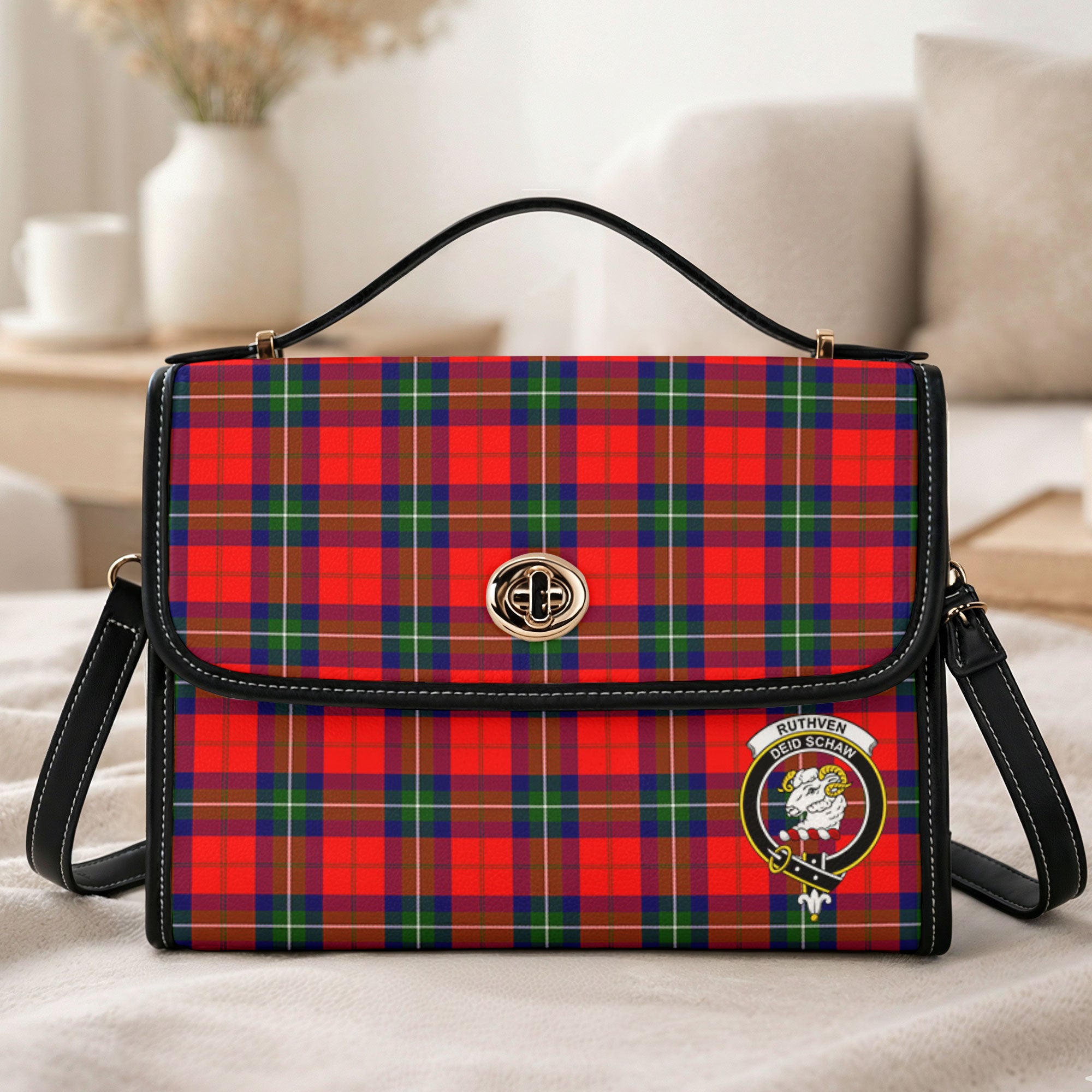 Ruthven Modern Tartan Crest Satchel Bag