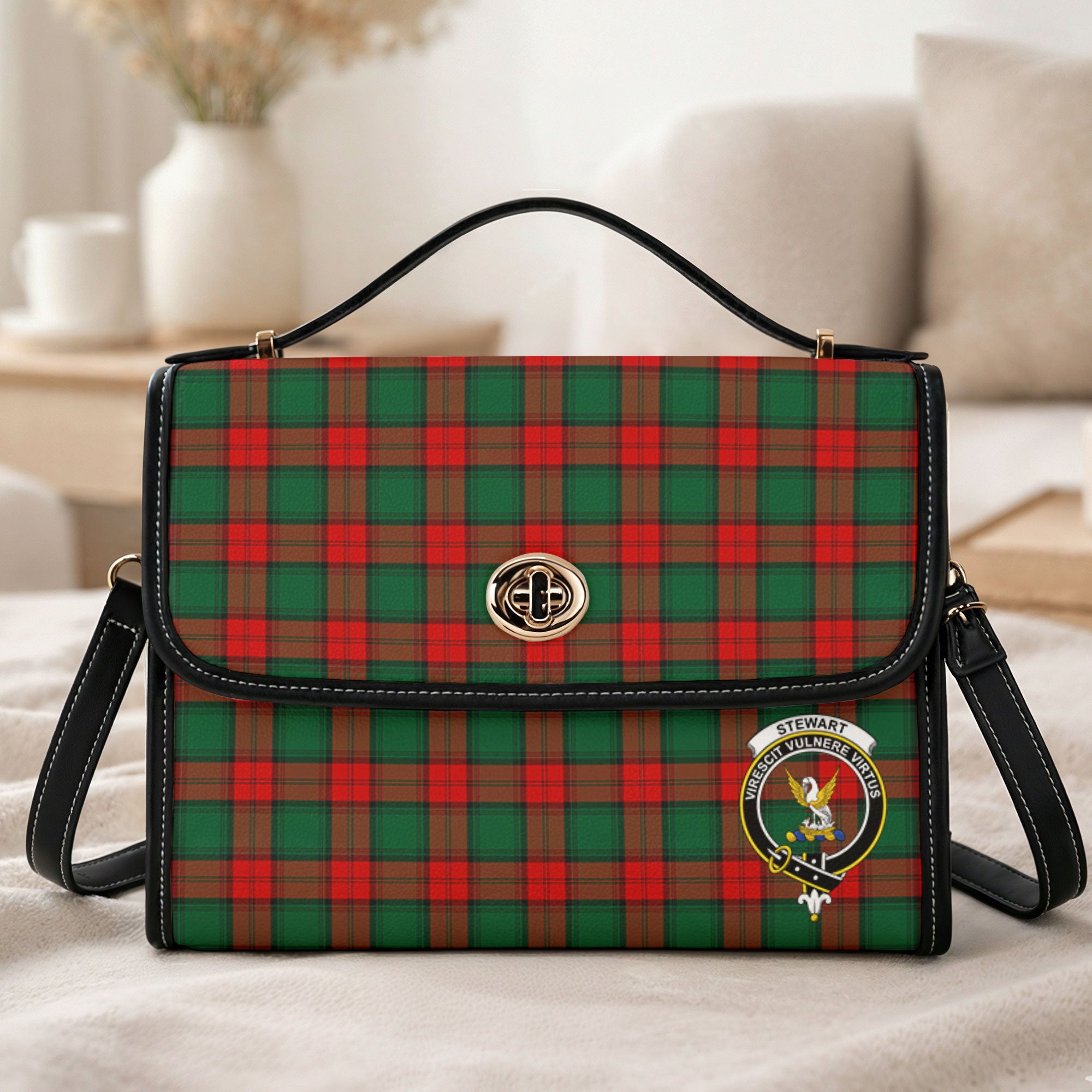 Stewart Atholl Modern Tartan Crest Satchel Bag