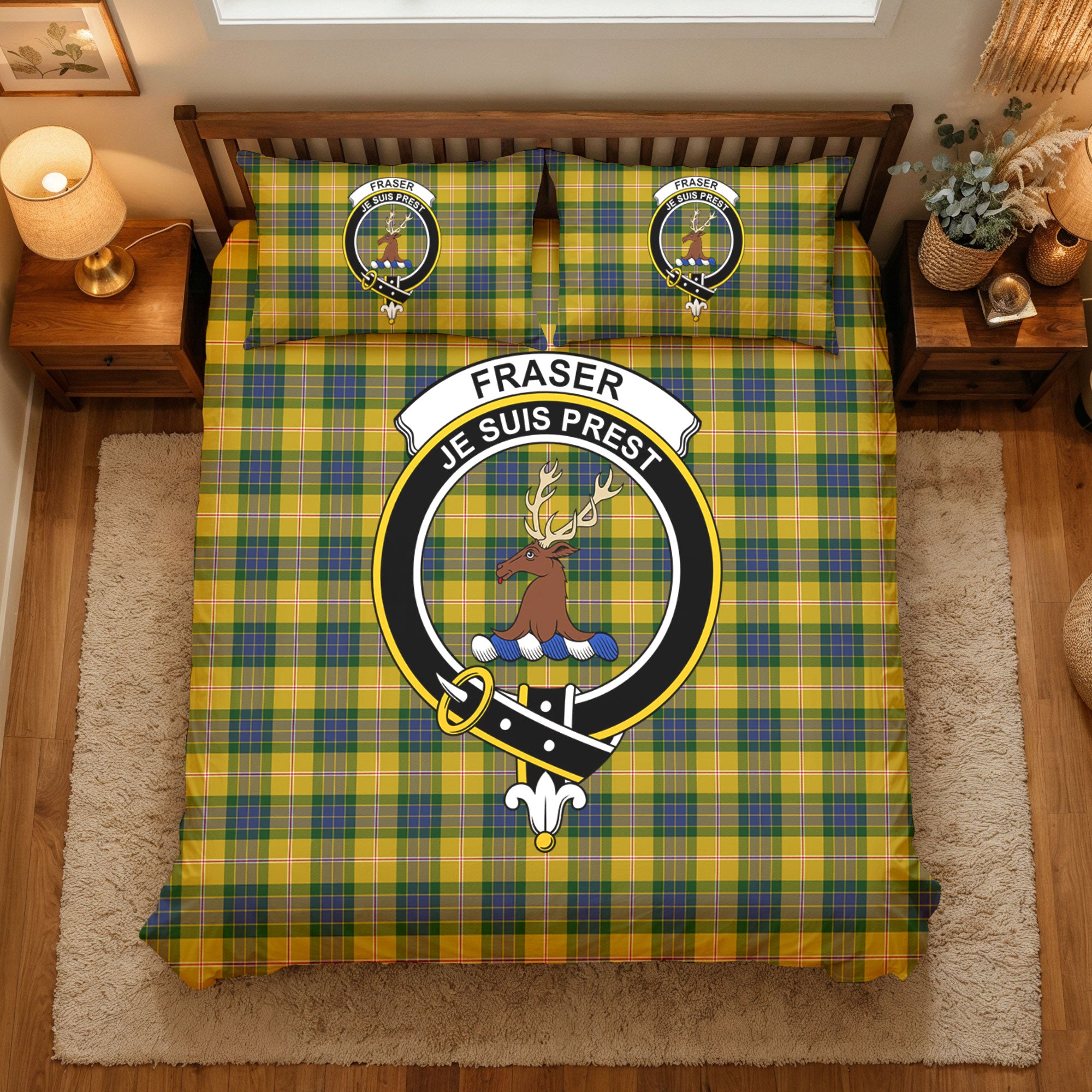 Fraser (of Lovat) Yellow Tartan Crest Bedding Set