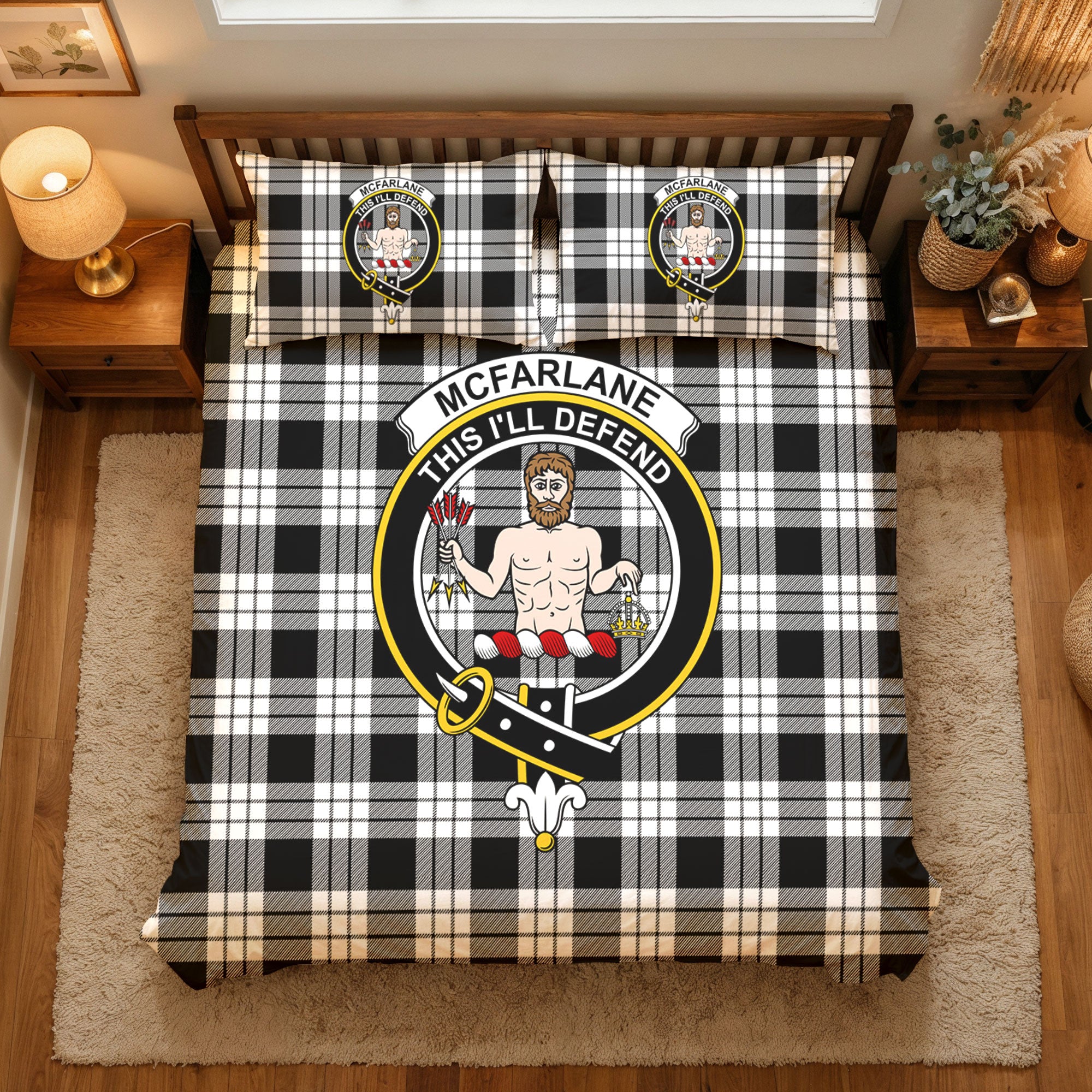 McFarlane Black - White Tartan Crest Bedding Set