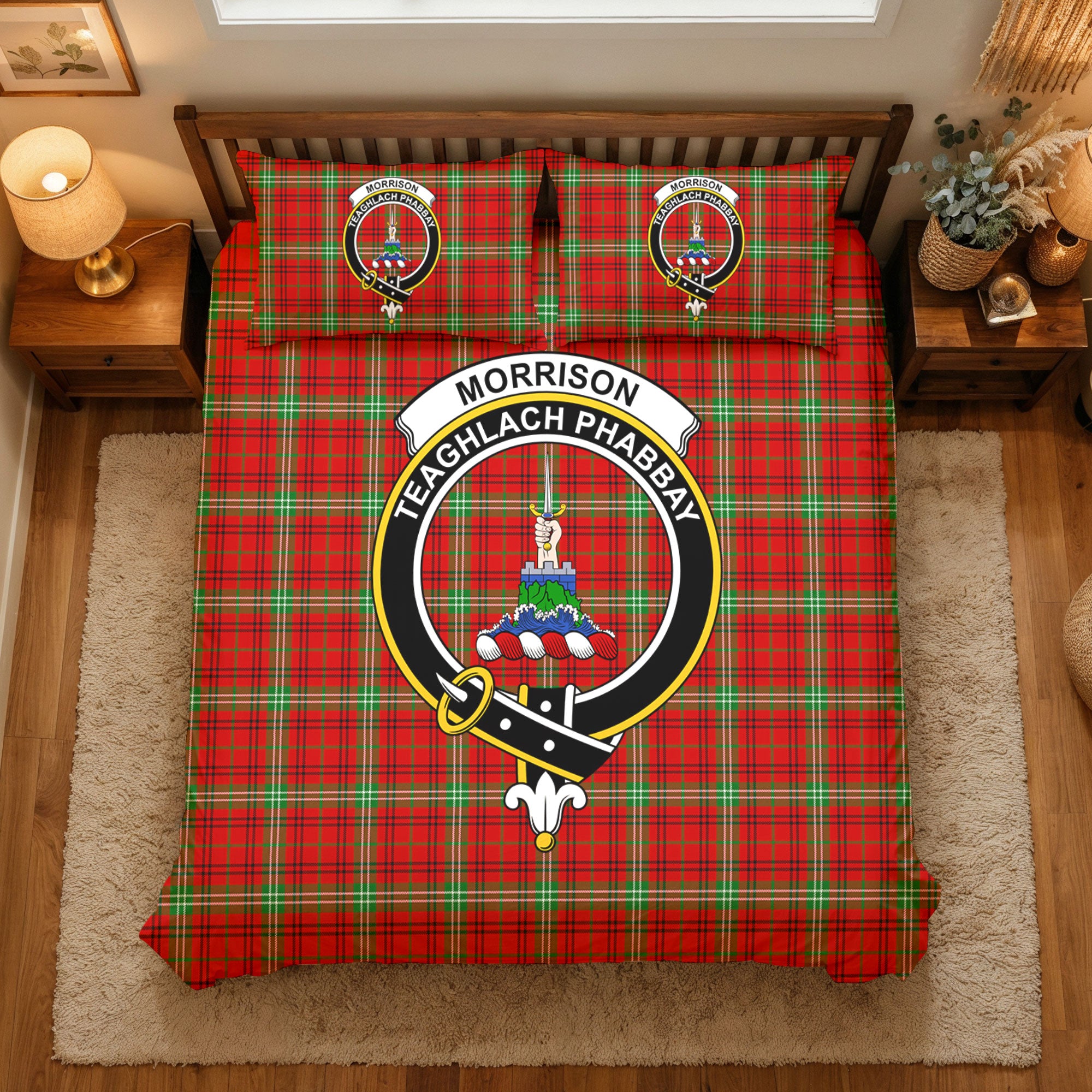 Morrison Red Modern Tartan Crest Bedding Set