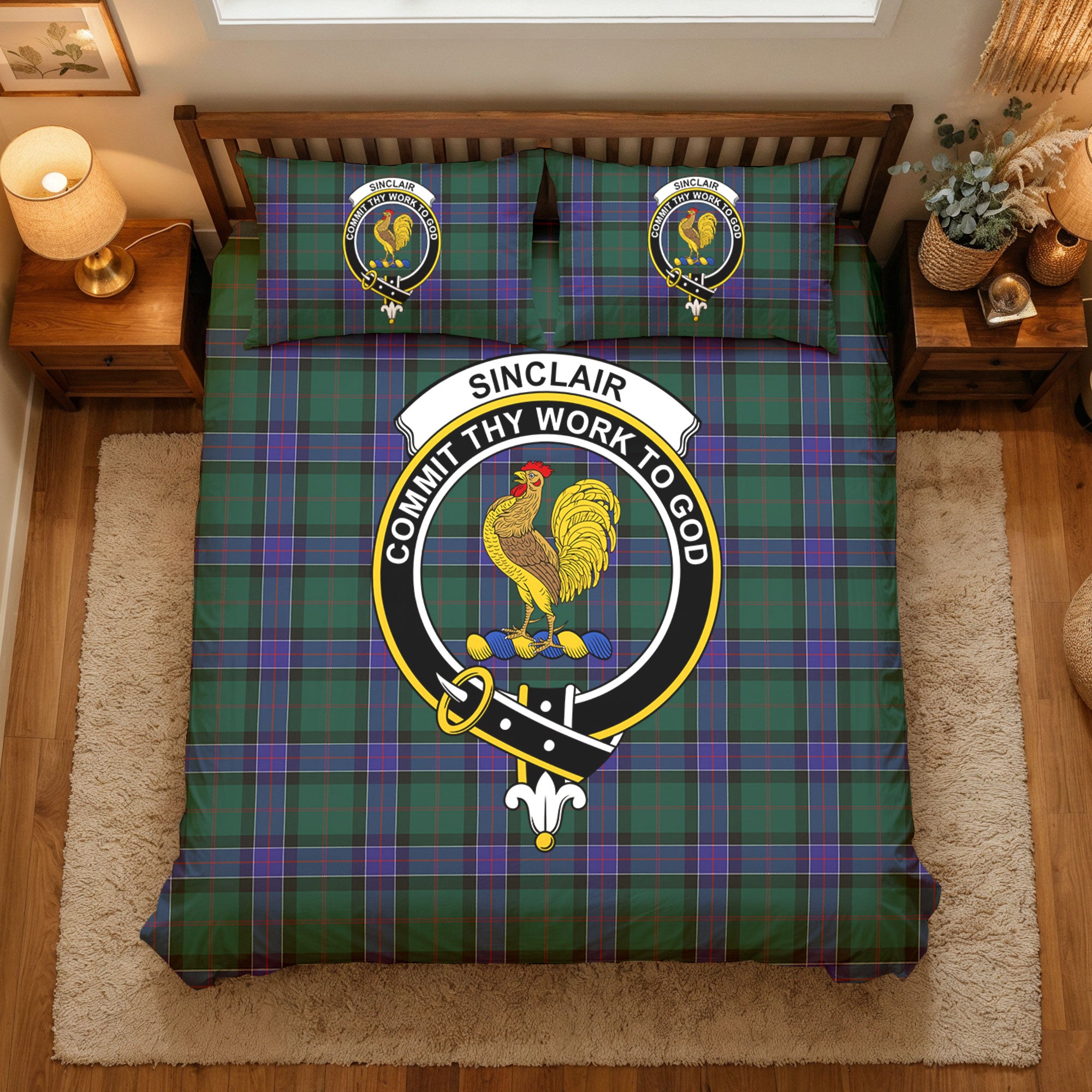Sinclair Hunting Modern Tartan Crest Bedding Set