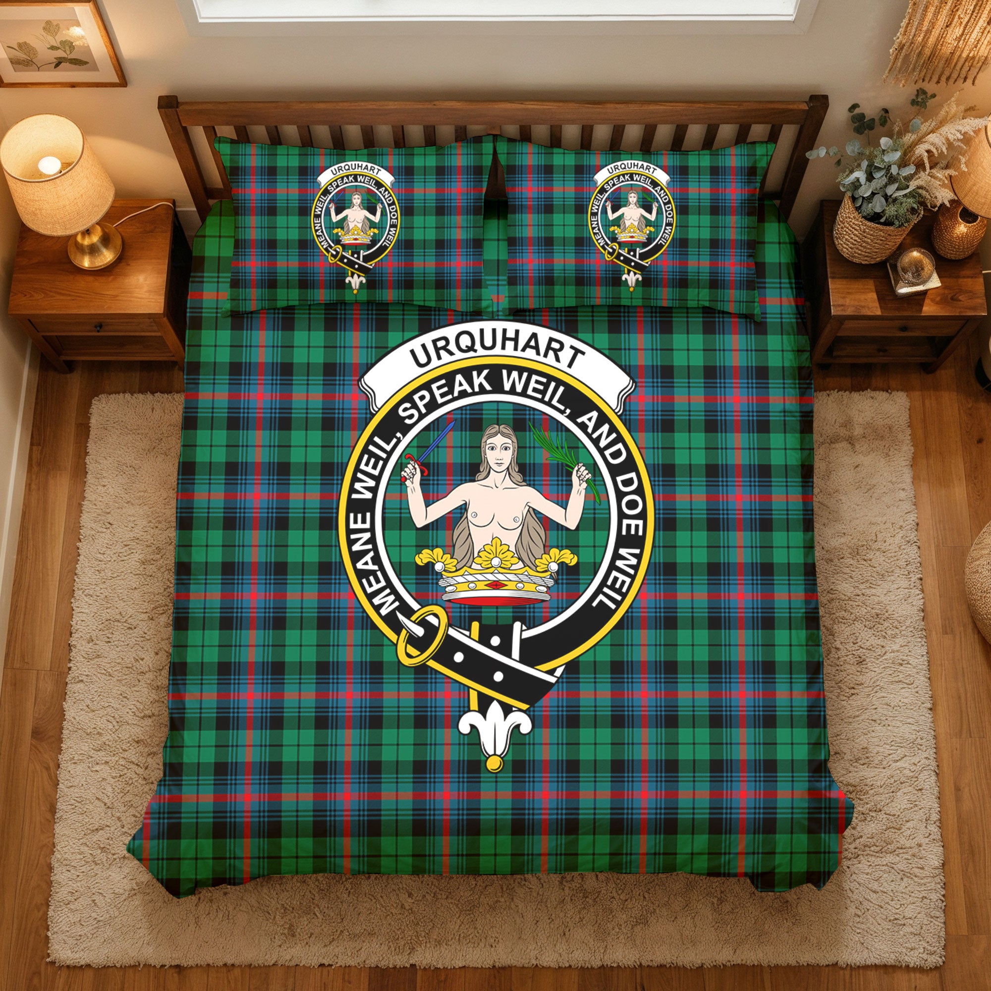 Urquhart Broad Red Ancient Tartan Crest Bedding Set