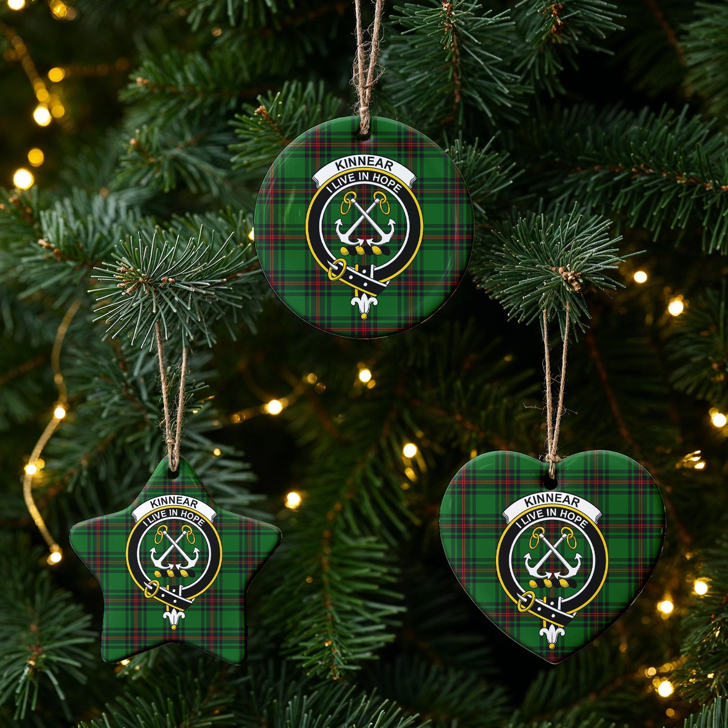 Kinnear Tartan Crest Christmas Ceramic Ornament