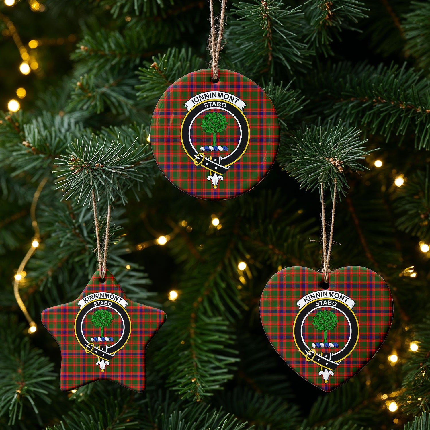 Kinninmont Tartan Crest Christmas Ceramic Ornament