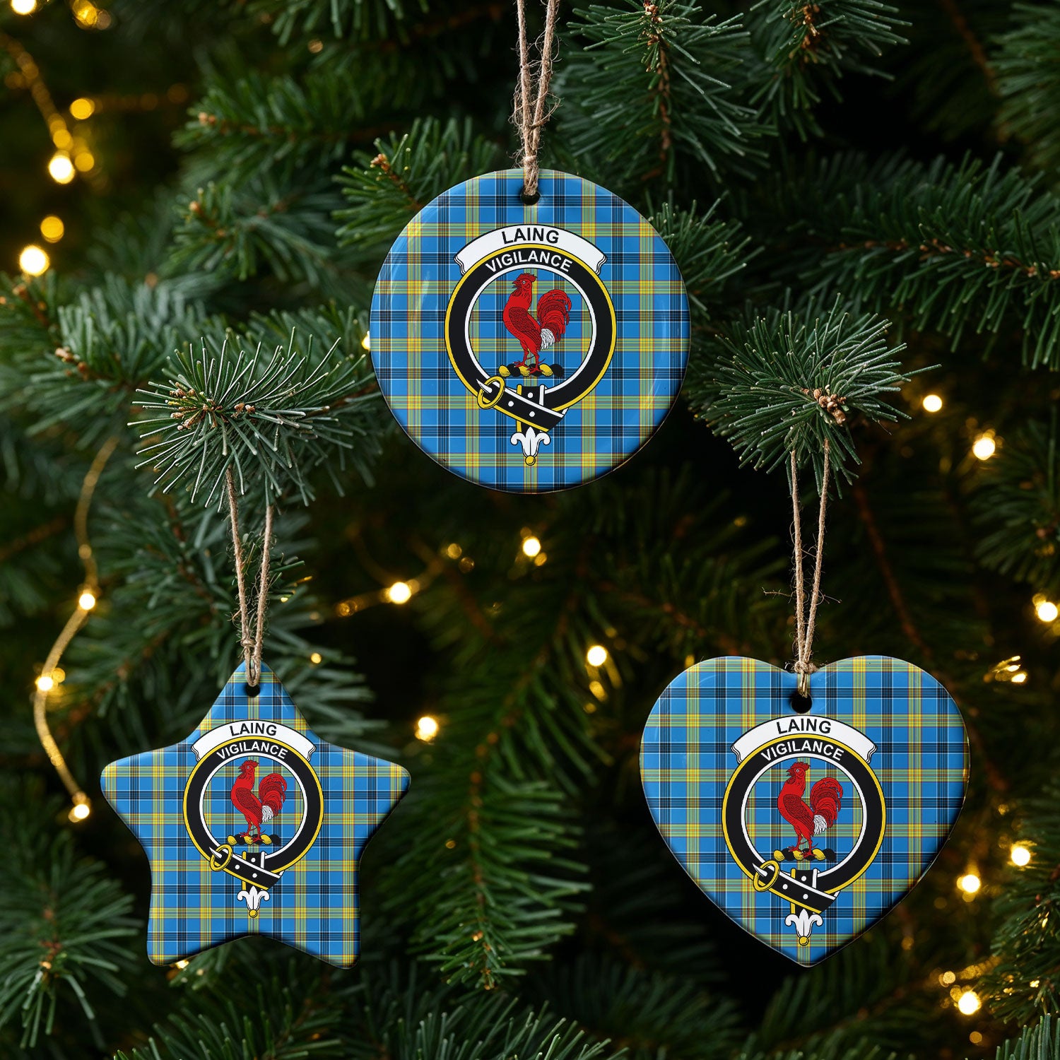 Laing Tartan Crest Christmas Ceramic Ornament