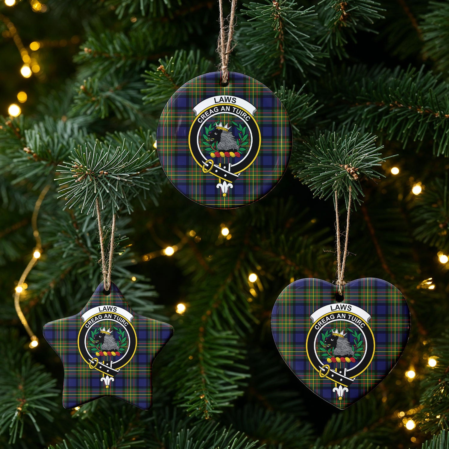 Laws Tartan Crest Christmas Ceramic Ornament
