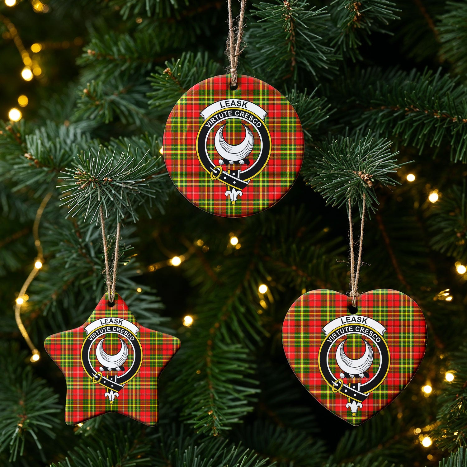 Leask Tartan Crest Christmas Ceramic Ornament