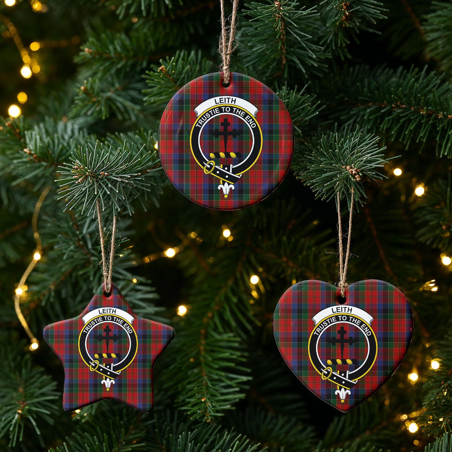Leith Tartan Crest Christmas Ceramic Ornament