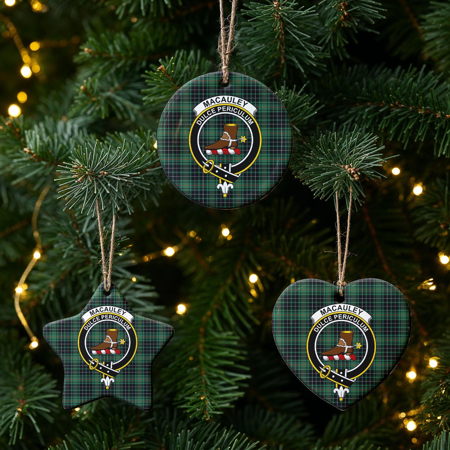 MacAuley Hunting Ancient Tartan Crest Christmas Ceramic Ornament