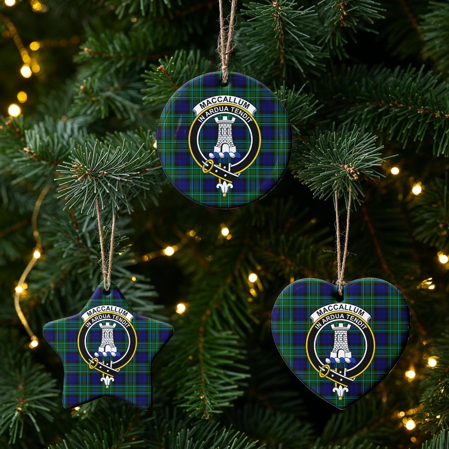 MacCallum Modern Tartan Crest Christmas Ceramic Ornament