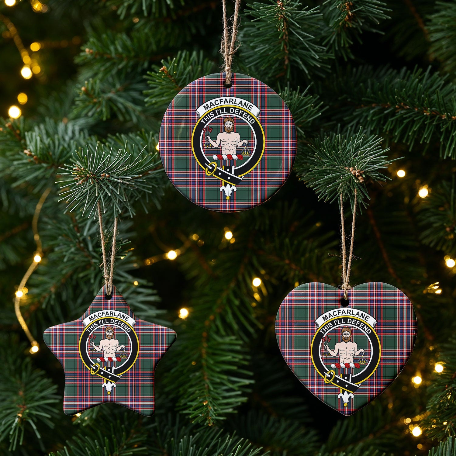 MacFarlane Hunting Modern Tartan Crest Christmas Ceramic Ornament