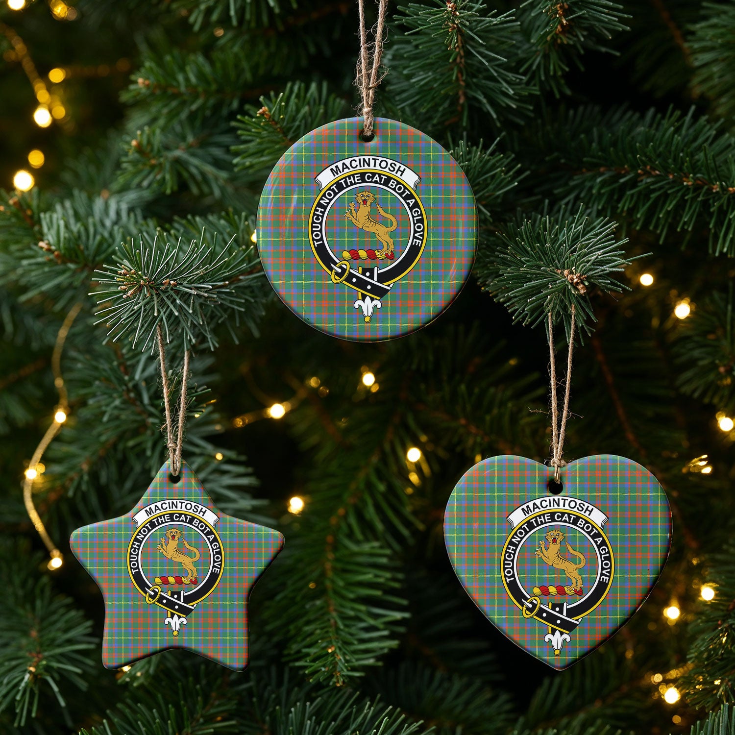 MacIntosh Hunting Ancient Tartan Crest Christmas Ceramic Ornament