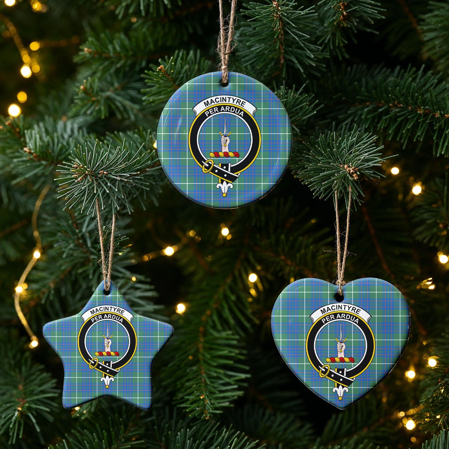 MacIntyre Hunting Ancient Tartan Crest Christmas Ceramic Ornament