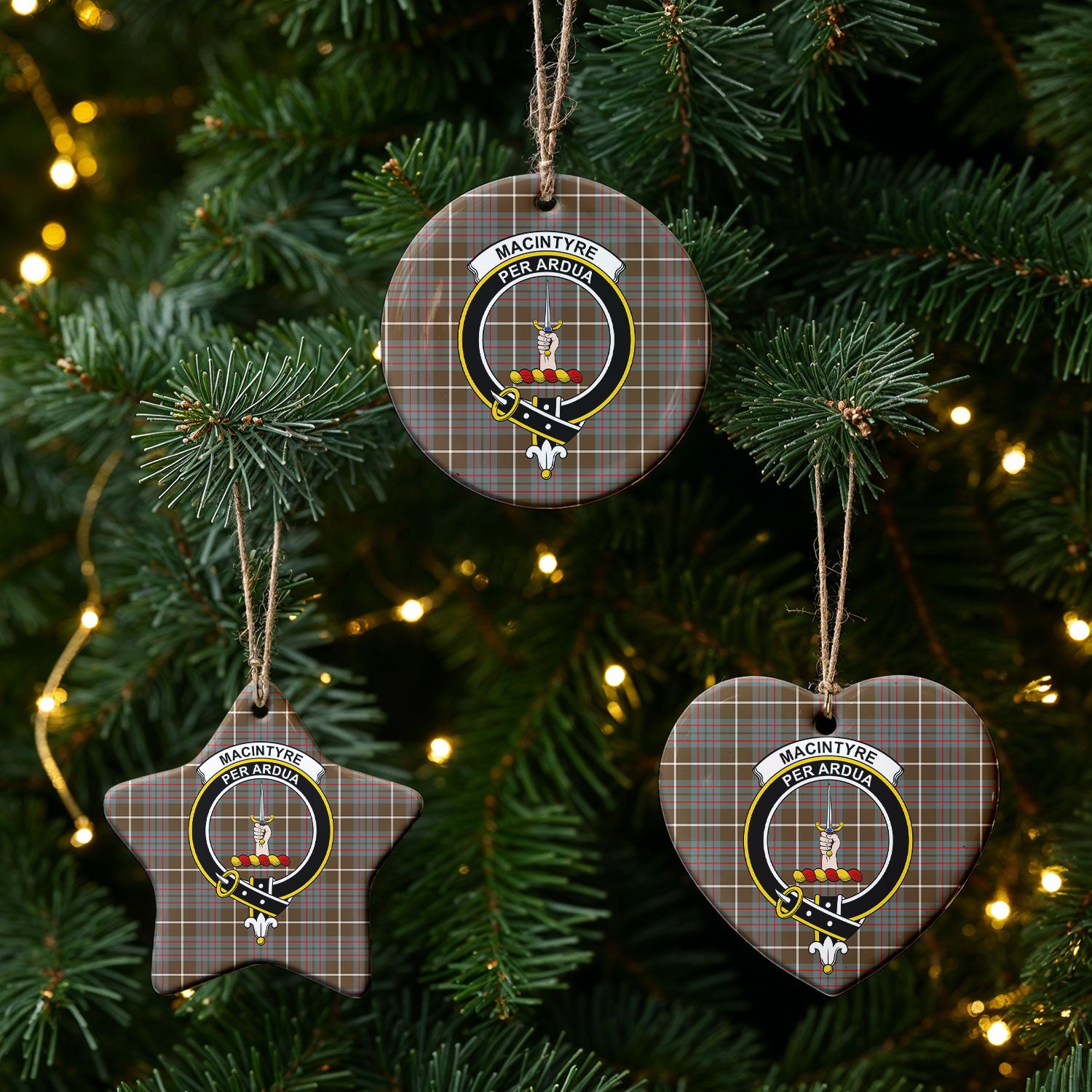 MacIntyre Hunting Weathered Tartan Crest Christmas Ceramic Ornament