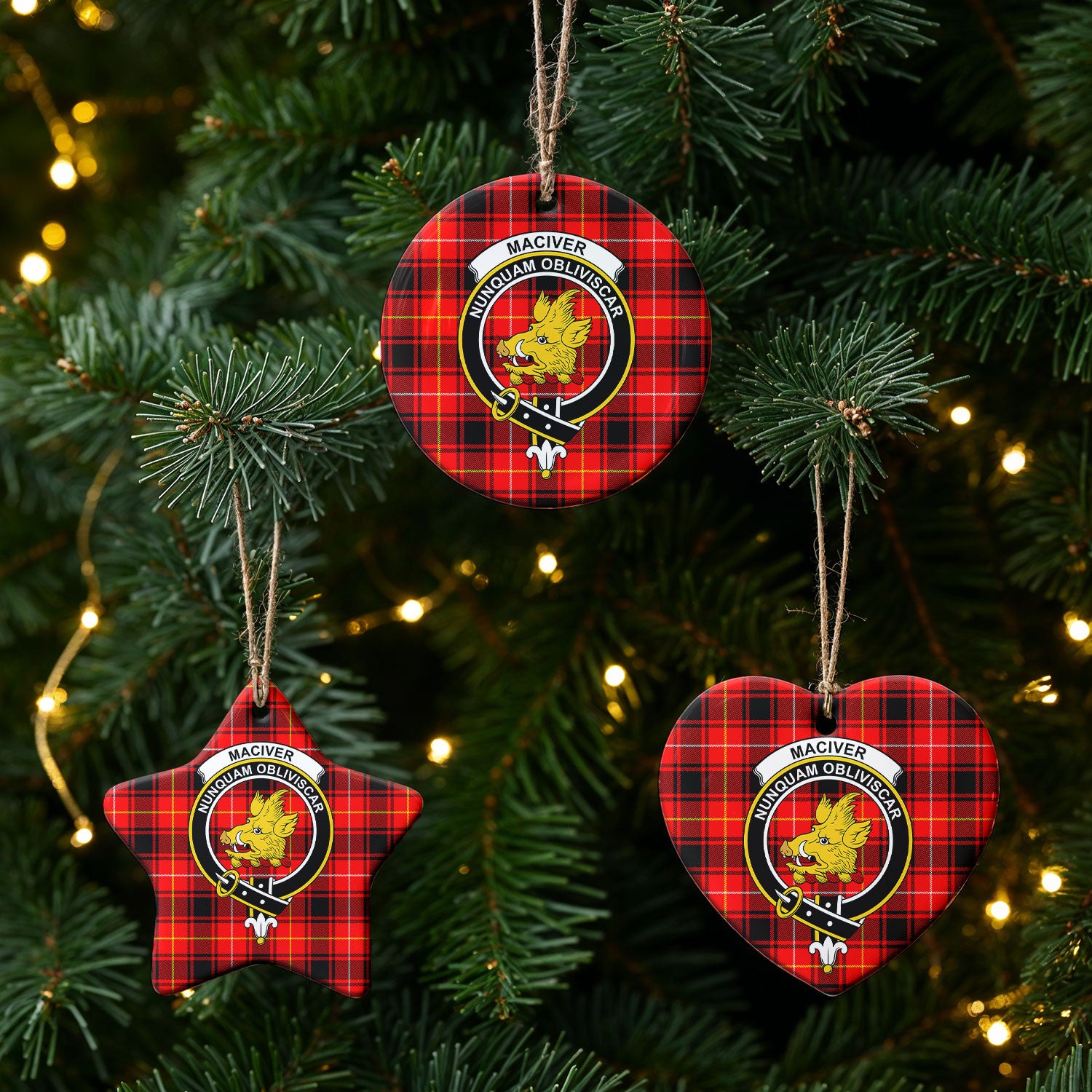 MacIver Modern Tartan Crest Christmas Ceramic Ornament