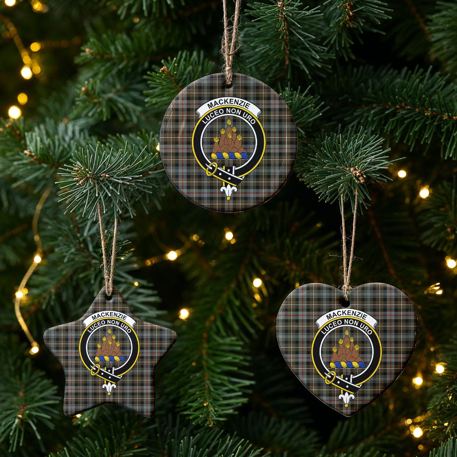 MacKenzie Weathered Tartan Crest Christmas Ceramic Ornament