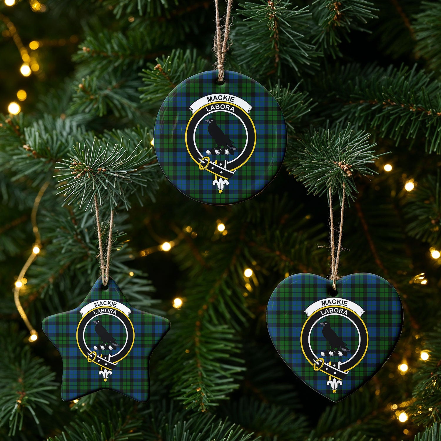 MacKie Tartan Crest Christmas Ceramic Ornament