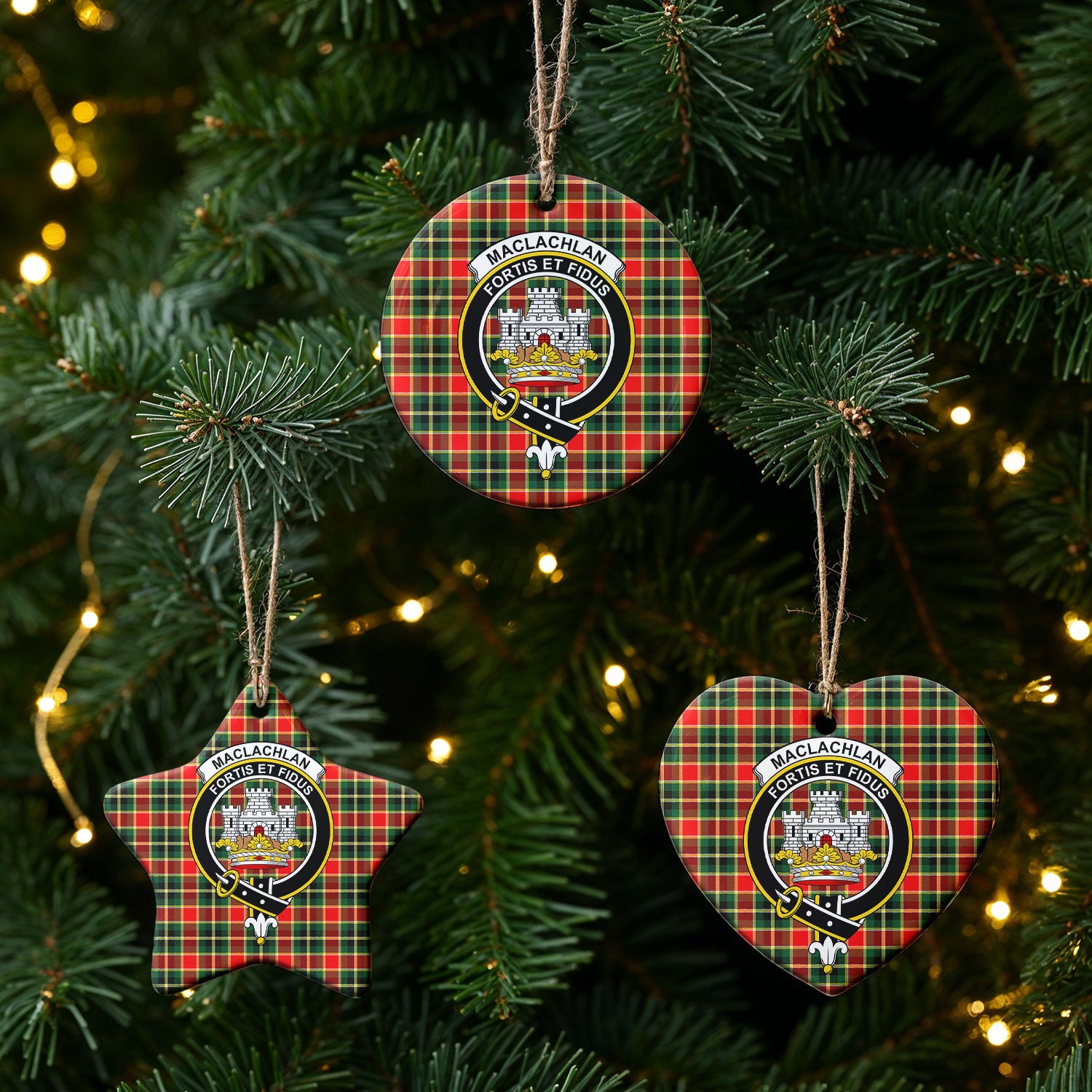 MacLachlan Hunting Modern Tartan Crest Christmas Ceramic Ornament