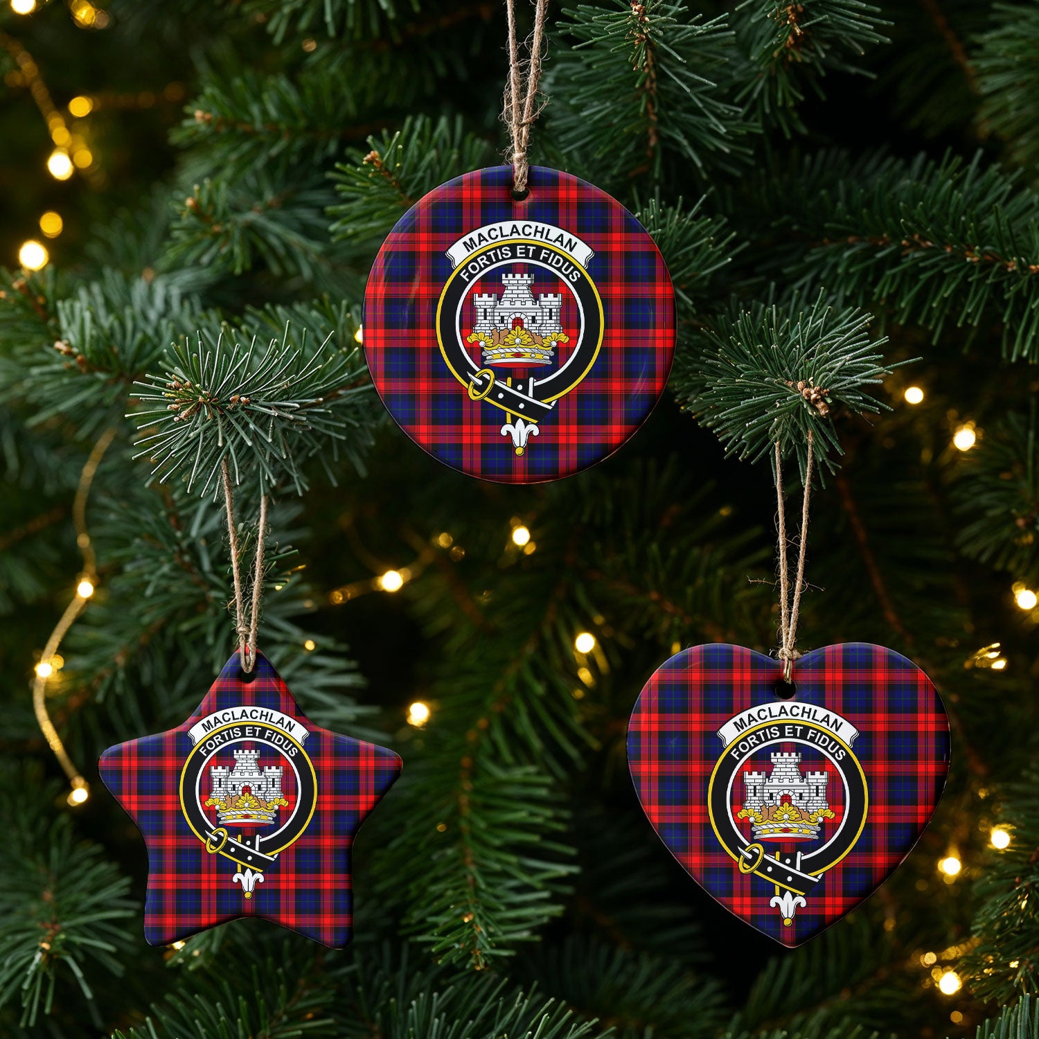MacLachlan Modern Tartan Crest Christmas Ceramic Ornament