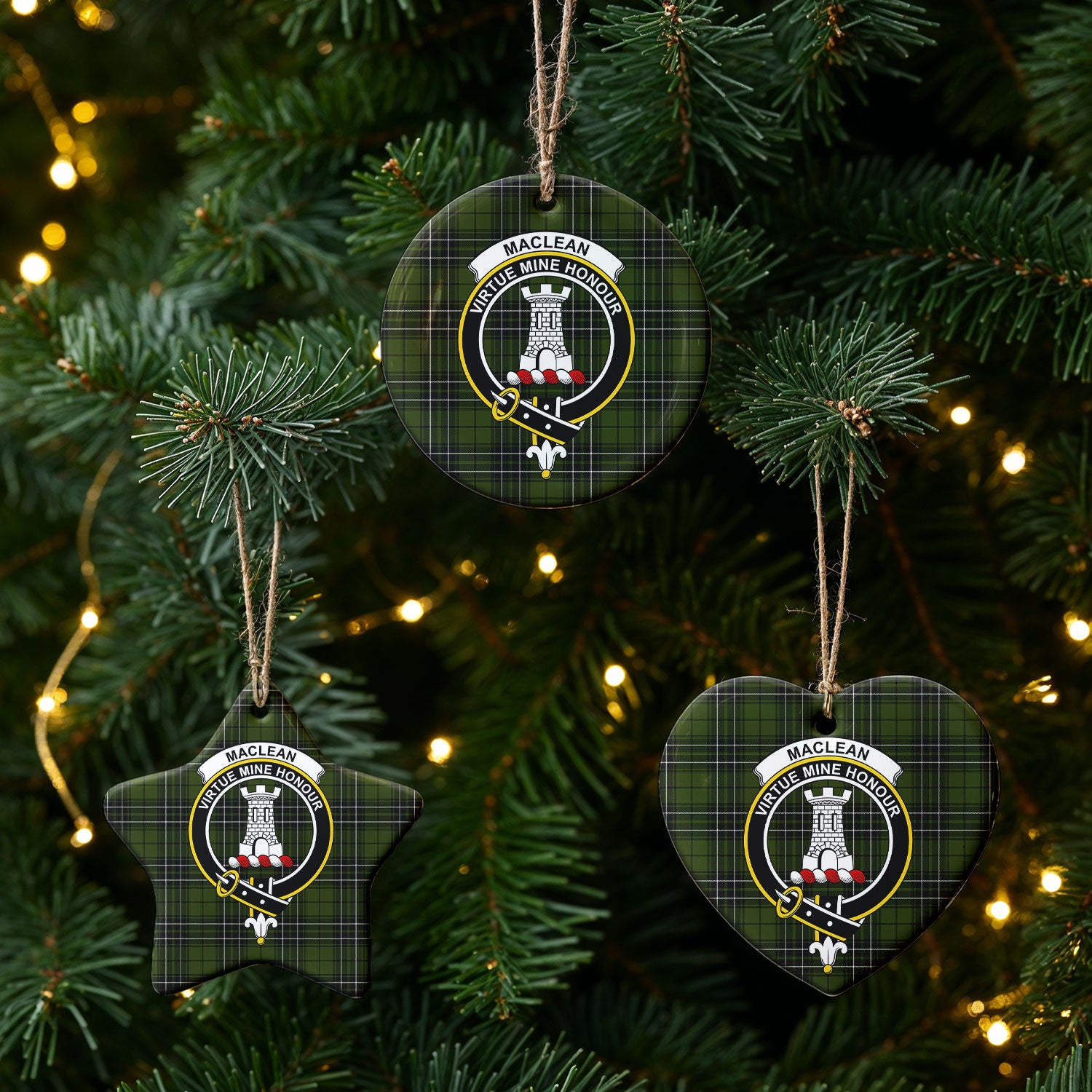 MacLean Hunting Tartan Crest Christmas Ceramic Ornament