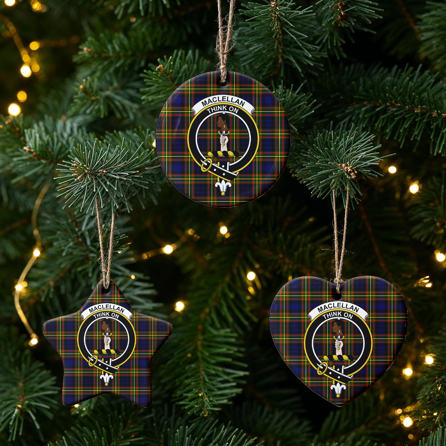 MacLellan Modern Tartan Crest Christmas Ceramic Ornament