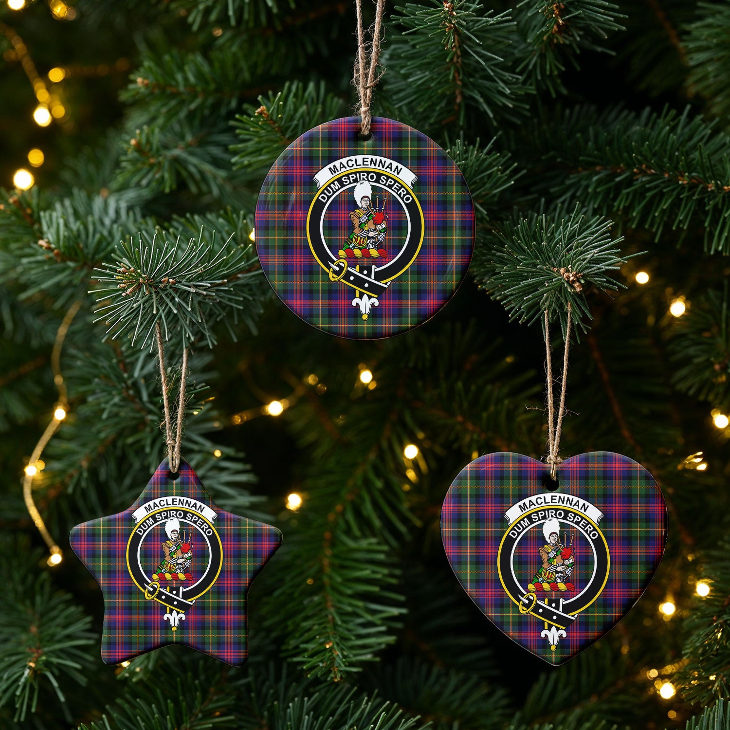 MacLennan Modern Tartan Crest Christmas Ceramic Ornament