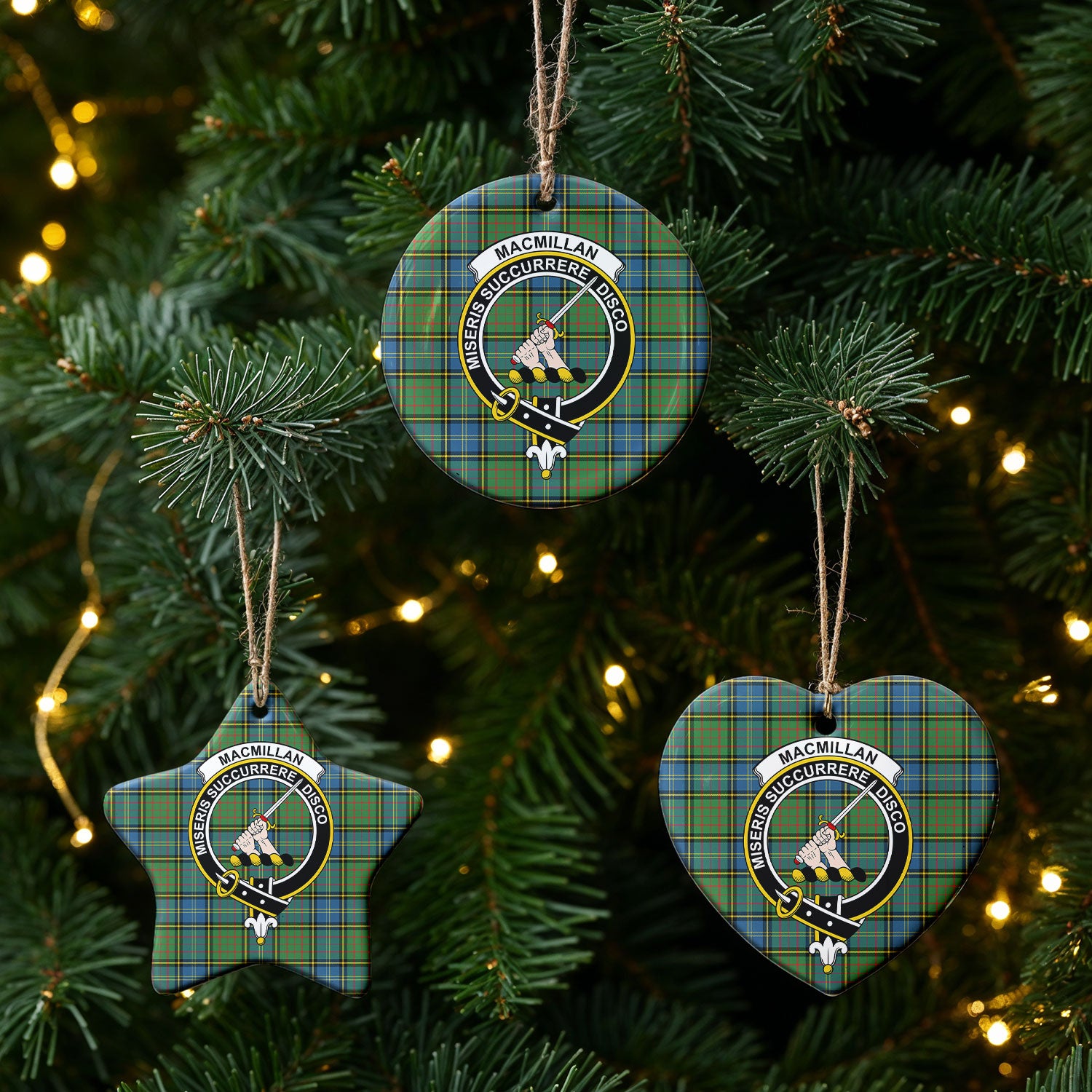 MacMillan Hunting Ancient Tartan Crest Christmas Ceramic Ornament