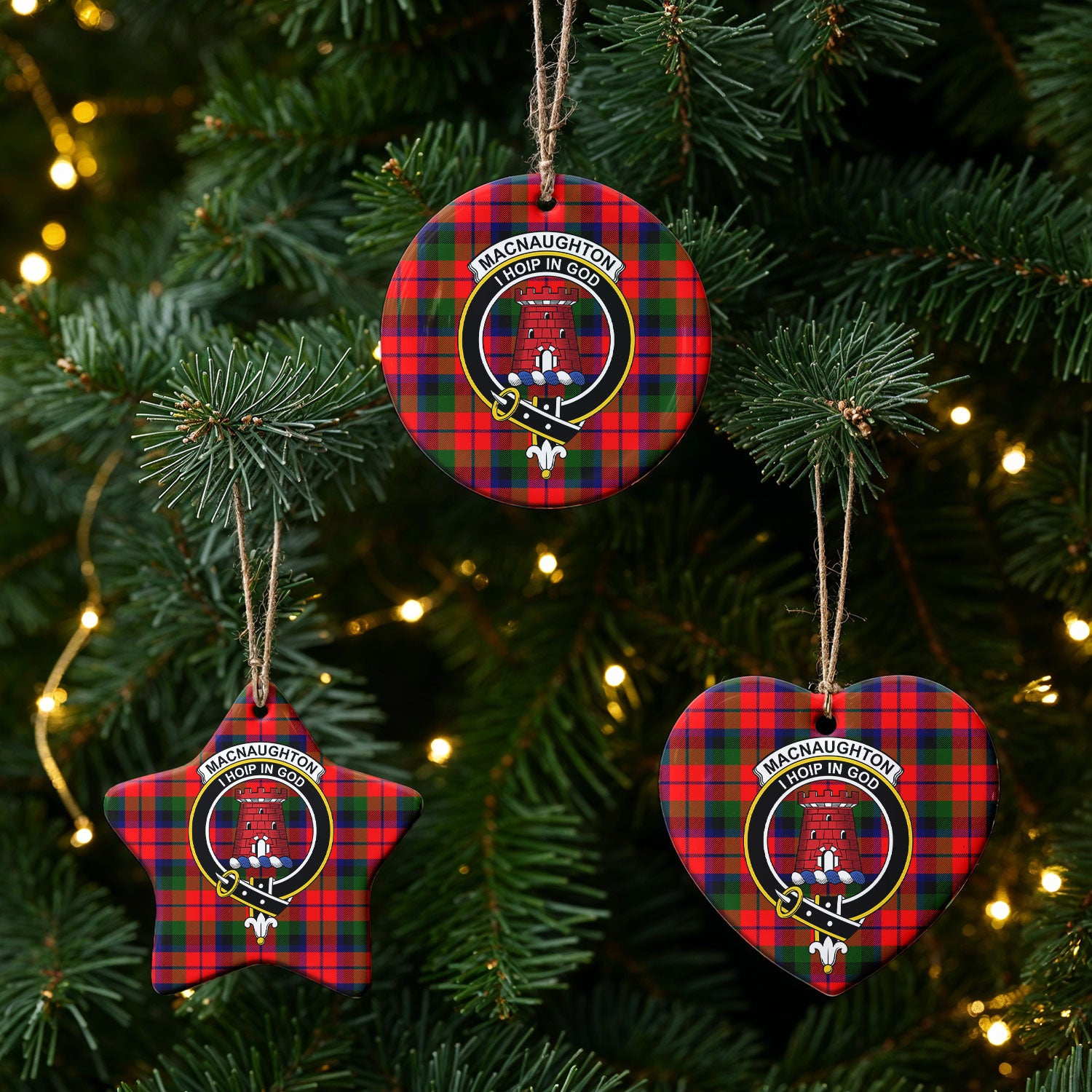 MacNaughton Modern Tartan Crest Christmas Ceramic Ornament