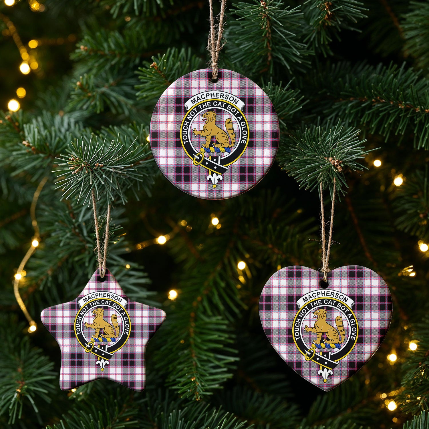 MacPherson Hunting Modern Tartan Crest Christmas Ceramic Ornament