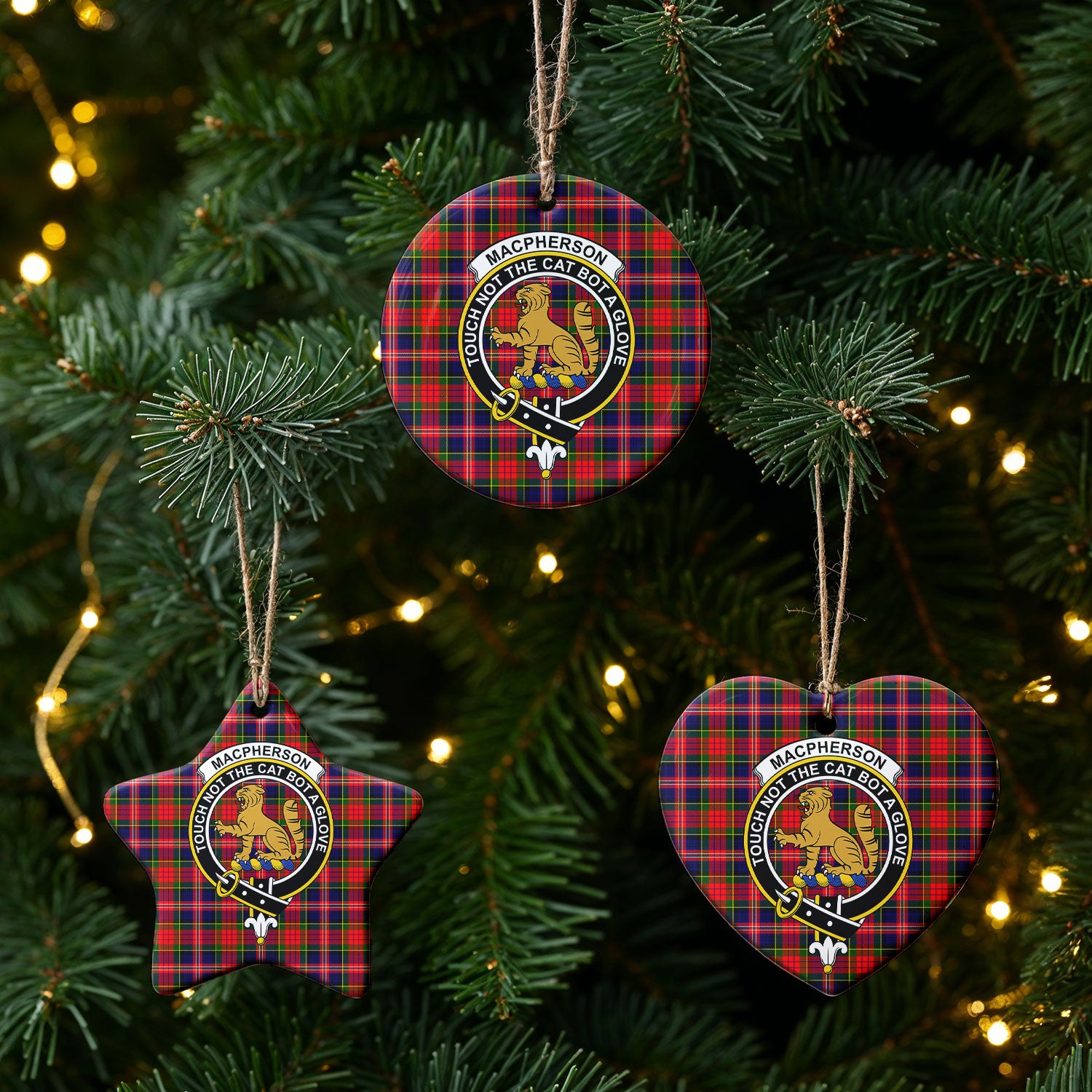 MacPherson Modern Tartan Crest Christmas Ceramic Ornament